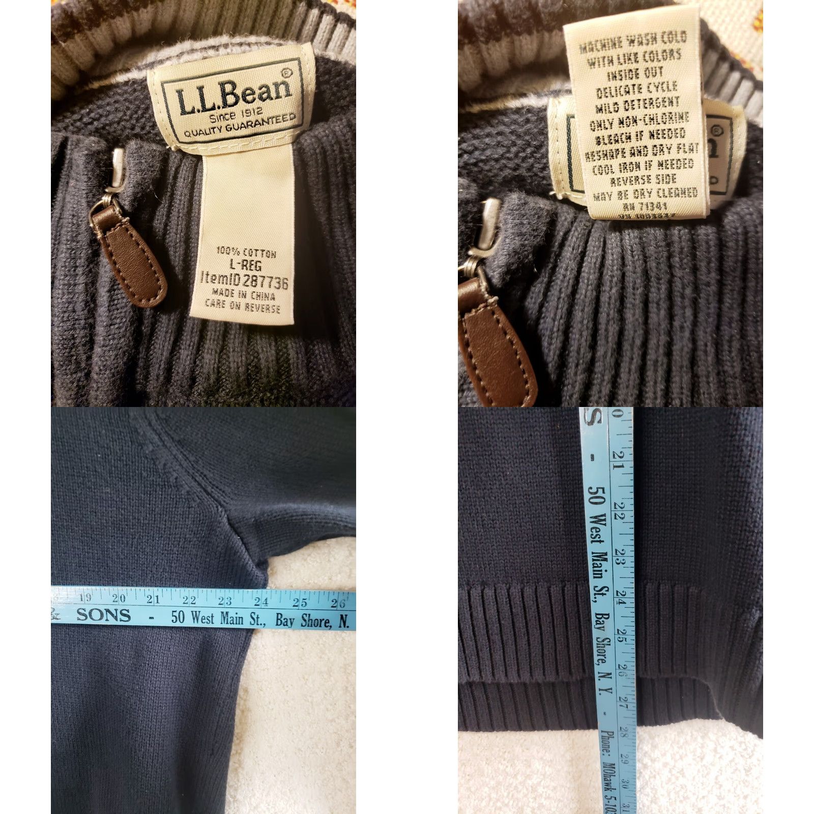 Vintage LL Bean Sweater Mens L Reg Navy Blue 1/4 Zip Mock Neck Pullover 100% Cotton Size US L / EU 52-54 / 3 - 8 Thumbnail