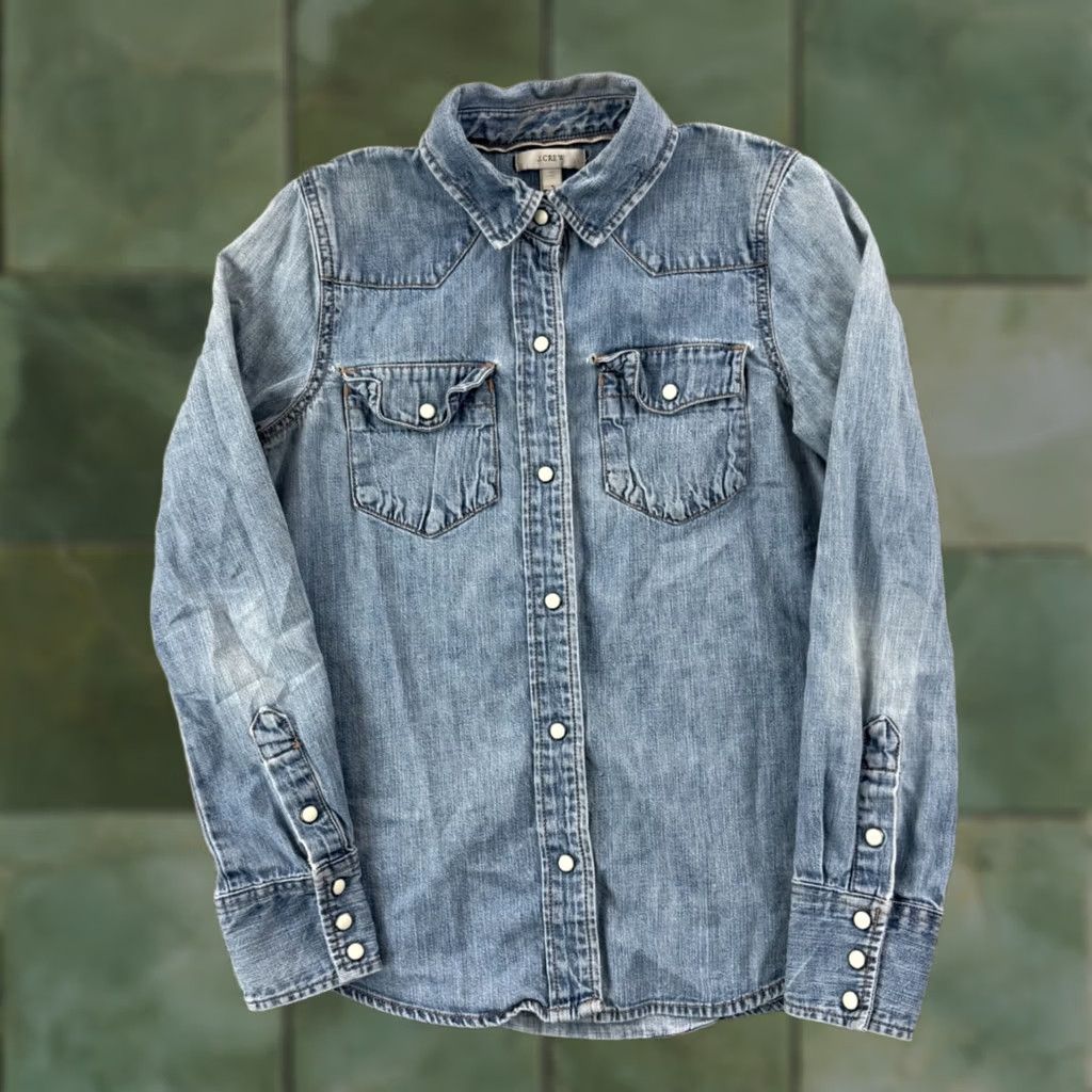 J.Crew J.CREW Shirt Womens 0 Blue Chambray Oarsman Long Sleeve Button Up Casual Size XS / US 0-2 / IT 36-38 - 1 Thumbnail