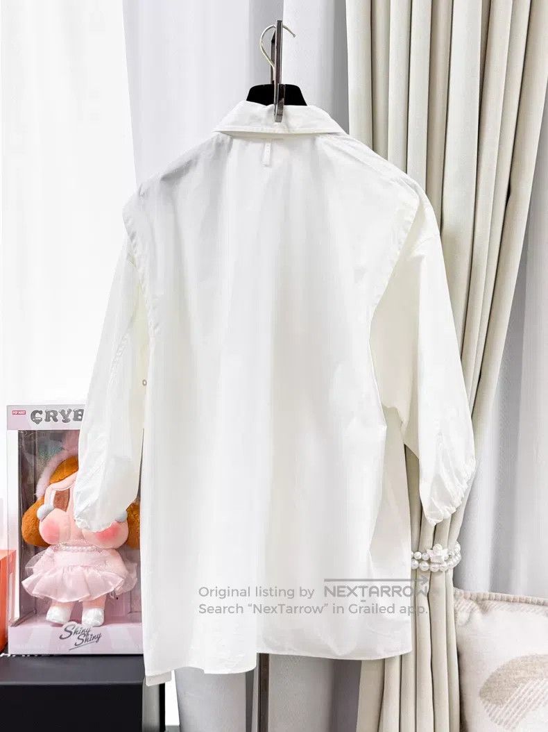 Hermes Hermes White Drawstring Pig Nose Silver Button Long Sleeve Size XXS / US 00 / IT 34 - 3 Thumbnail