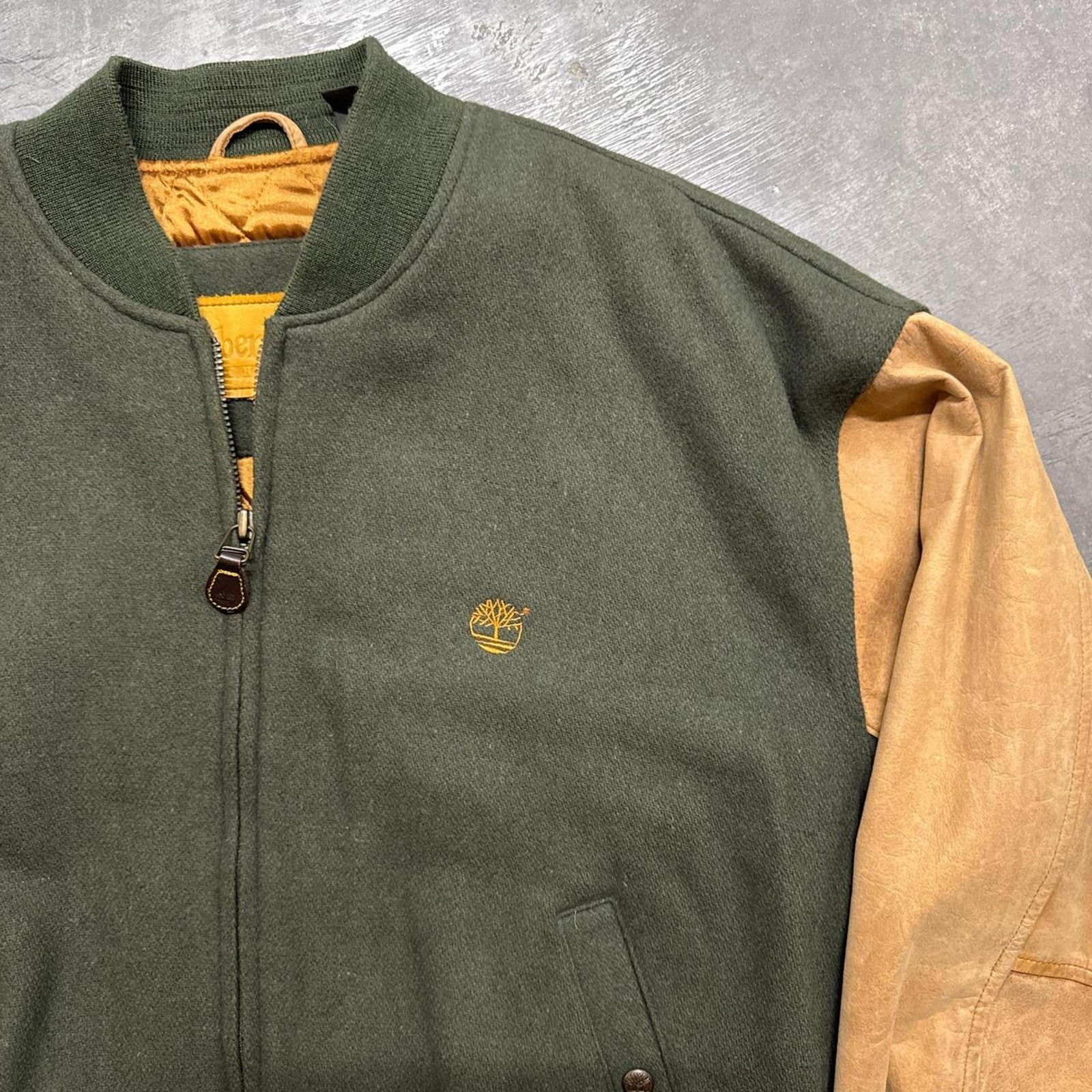 Timberland × Vintage Vintage 90s Timberland Suede Leather Varsity Jacket Size US M / EU 48-50 / 2 - 2 Thumbnail
