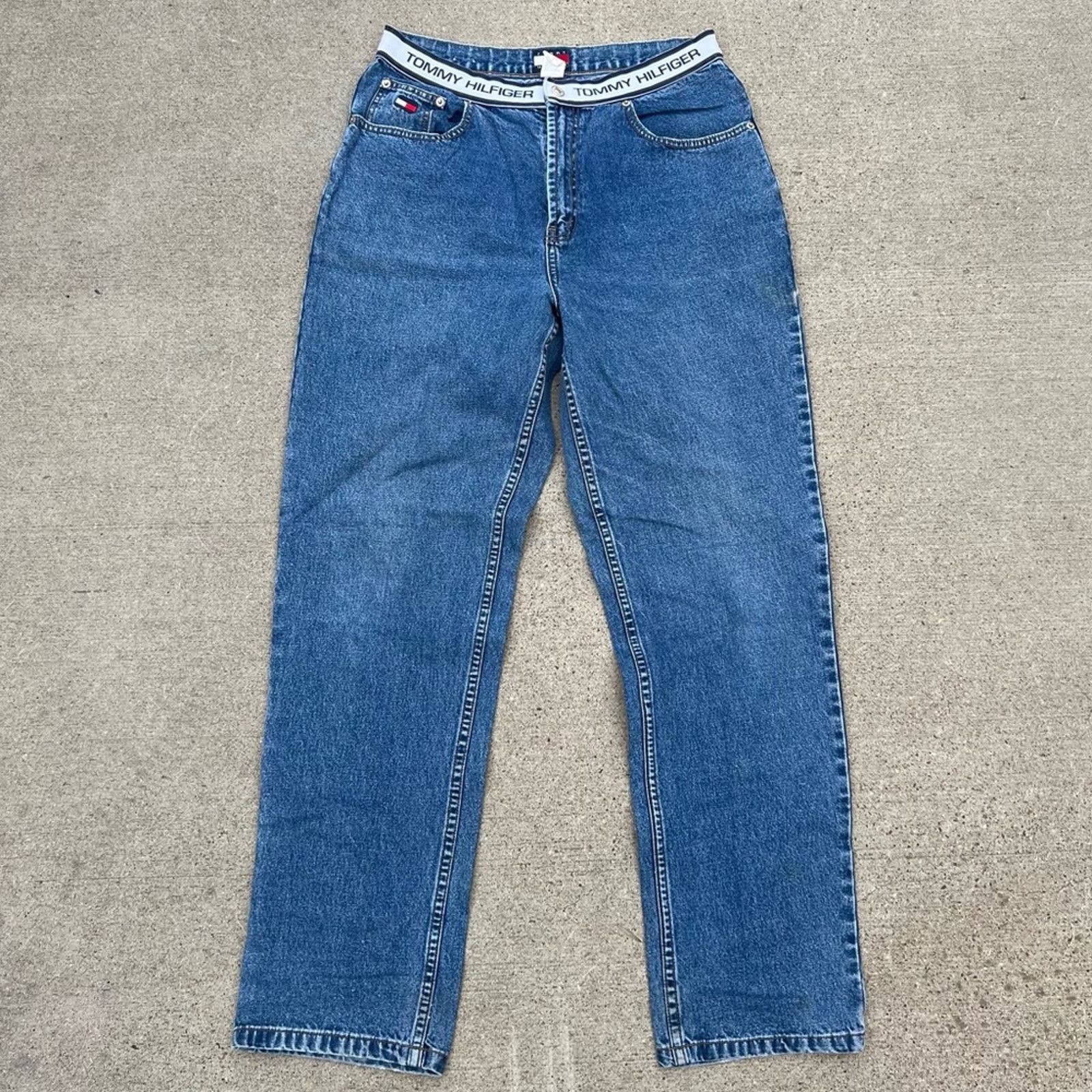 Tommy Hilfiger Spell Out Waistband Vintage Y2K Denim Jeans Pants outlets Size 38 X 30