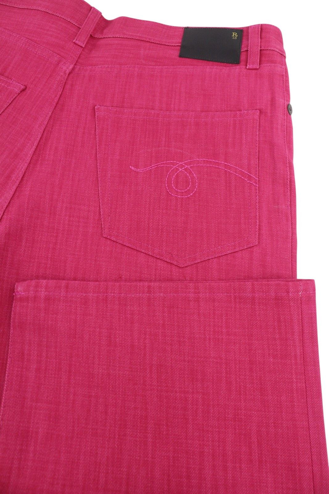 R13 DAMON PLEATED 27 Vivid Pink Wide Leg Zip Denim 86224 Size 27" / US 4 / IT 40 - 6 Thumbnail