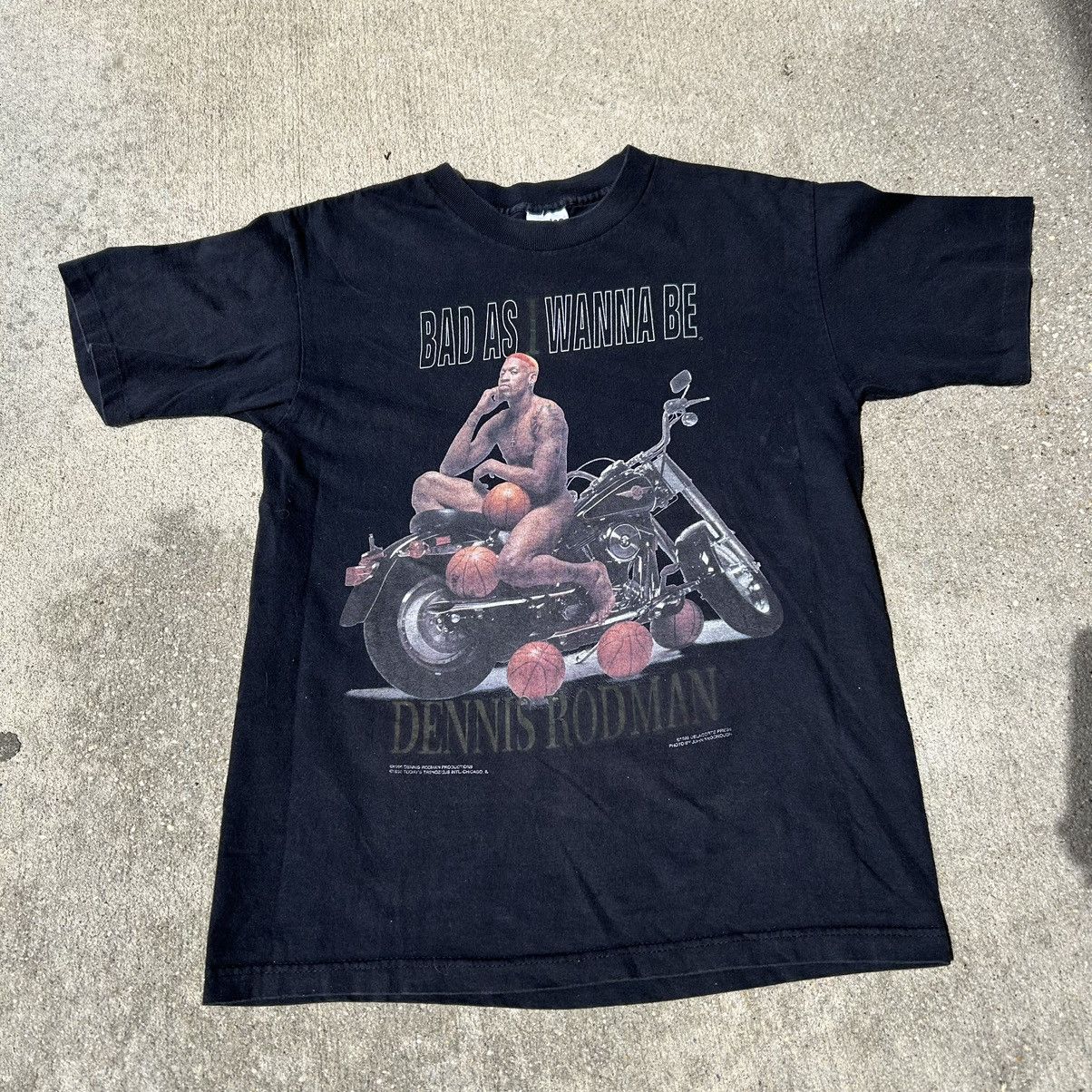 image of Made In USA x Vintage 1998 Dennis Rodman “Bad As I Wanna Be” Graphic T-Shirt in Black (Size Medium)