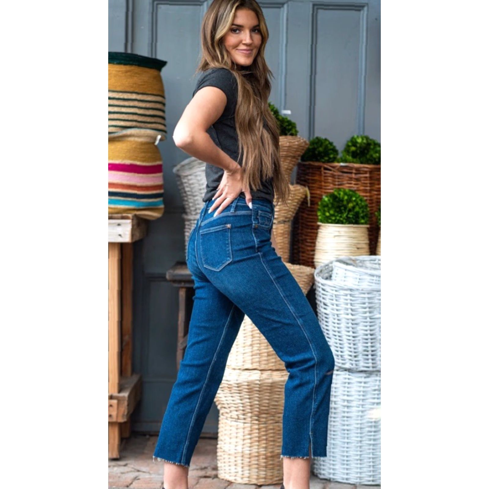 Vintage Judy Blue Jeans Joan Blue High Rise Cropped Straight Split Hem Sz 13/31 Size 34" / US 12 / IT 48 - 2 Thumbnail
