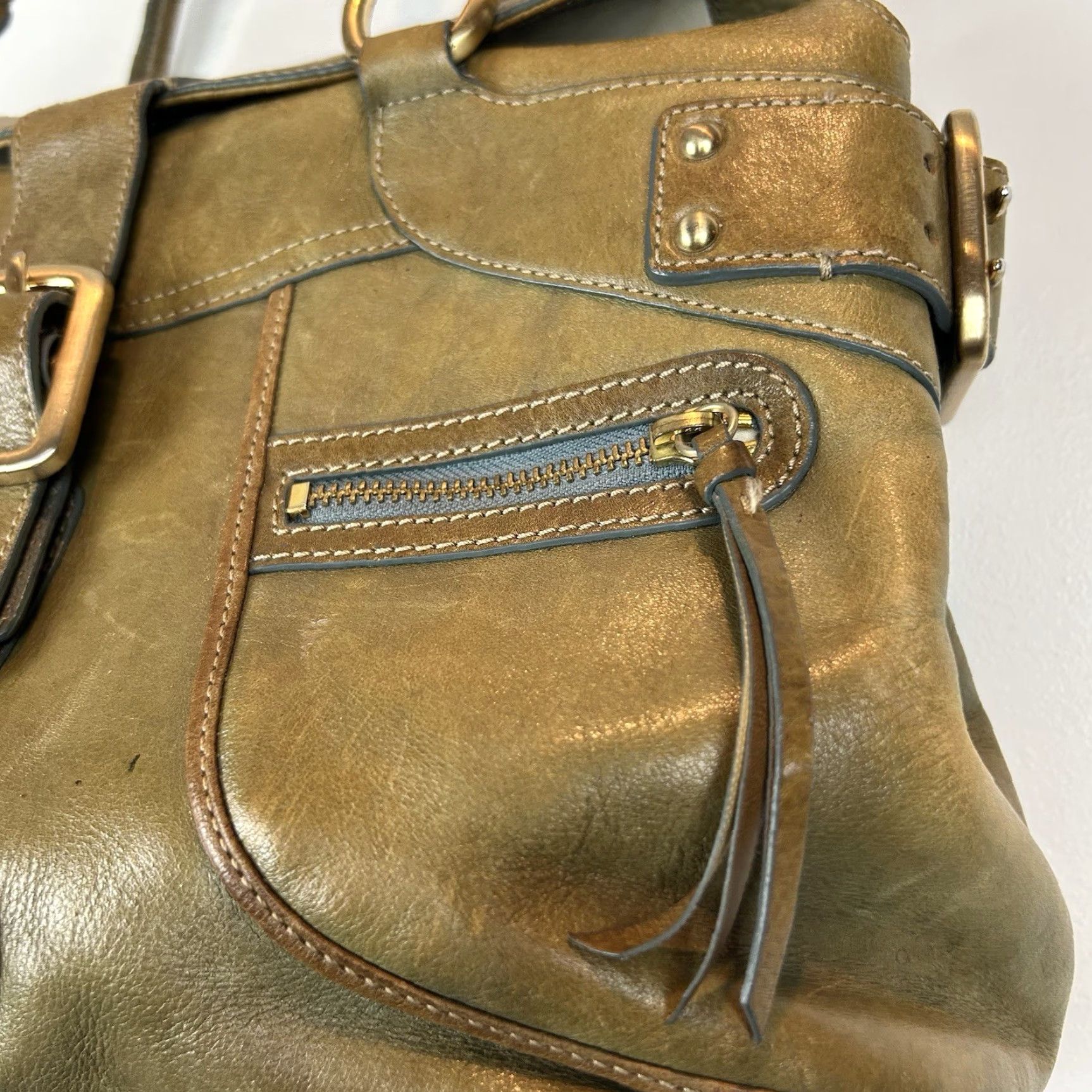 DKNY DKNY Purse Shoulder Army Green Leather Double Handles Read Size ONE SIZE - 3 Thumbnail