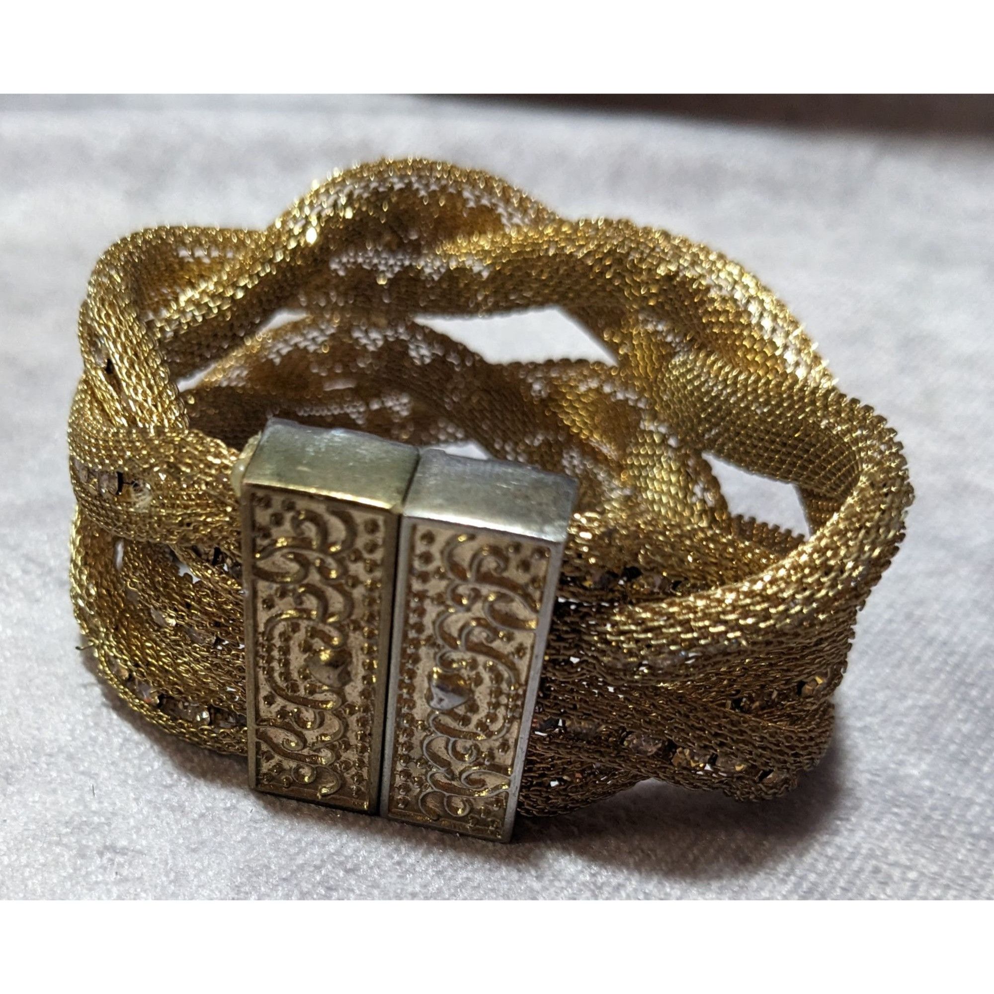 Other Vintage Gold Tone Mesh And Rhinestone Braided Magnetic Brace Size ONE SIZE - 8 Thumbnail