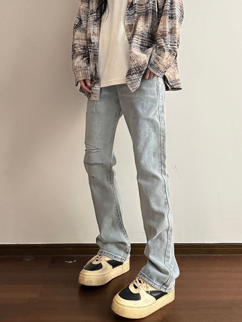 Japanese Brand Men's High-Street Blue Distressed Flared Jeans Size US 33 - 4 Thumbnail