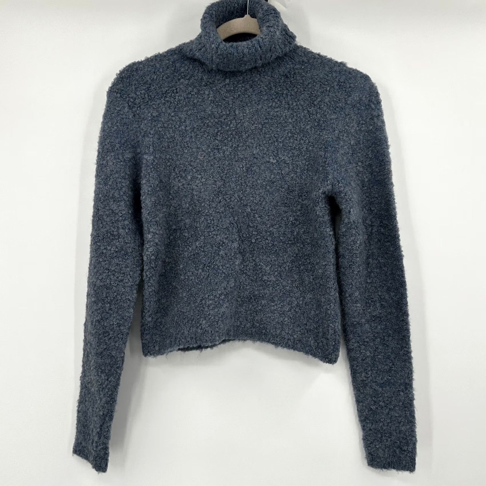 Club Monaco VINTAGE Club Monaco Blue Textured Cropped Turtleneck Sweater Womens XS Wool Mohair Size XS / US 0-2 / IT 36-38 - 2 Thumbnail