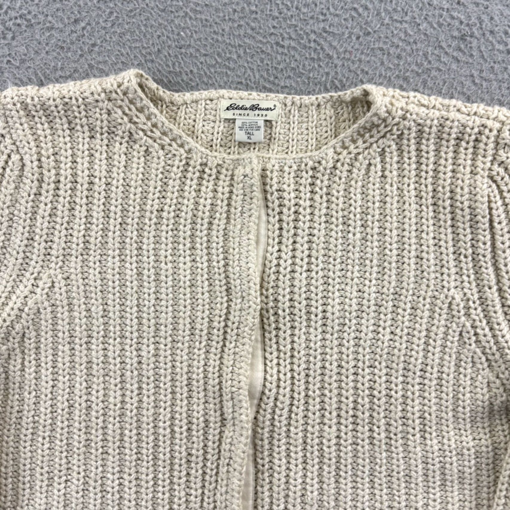Eddie Bauer VINTAGE Eddie Bauer Sweater Womens XL Tall Ivory Knit Ribbed Snap Cropped Striped Boho Size XL / US 12-14 / IT 48-50 - 3 Thumbnail