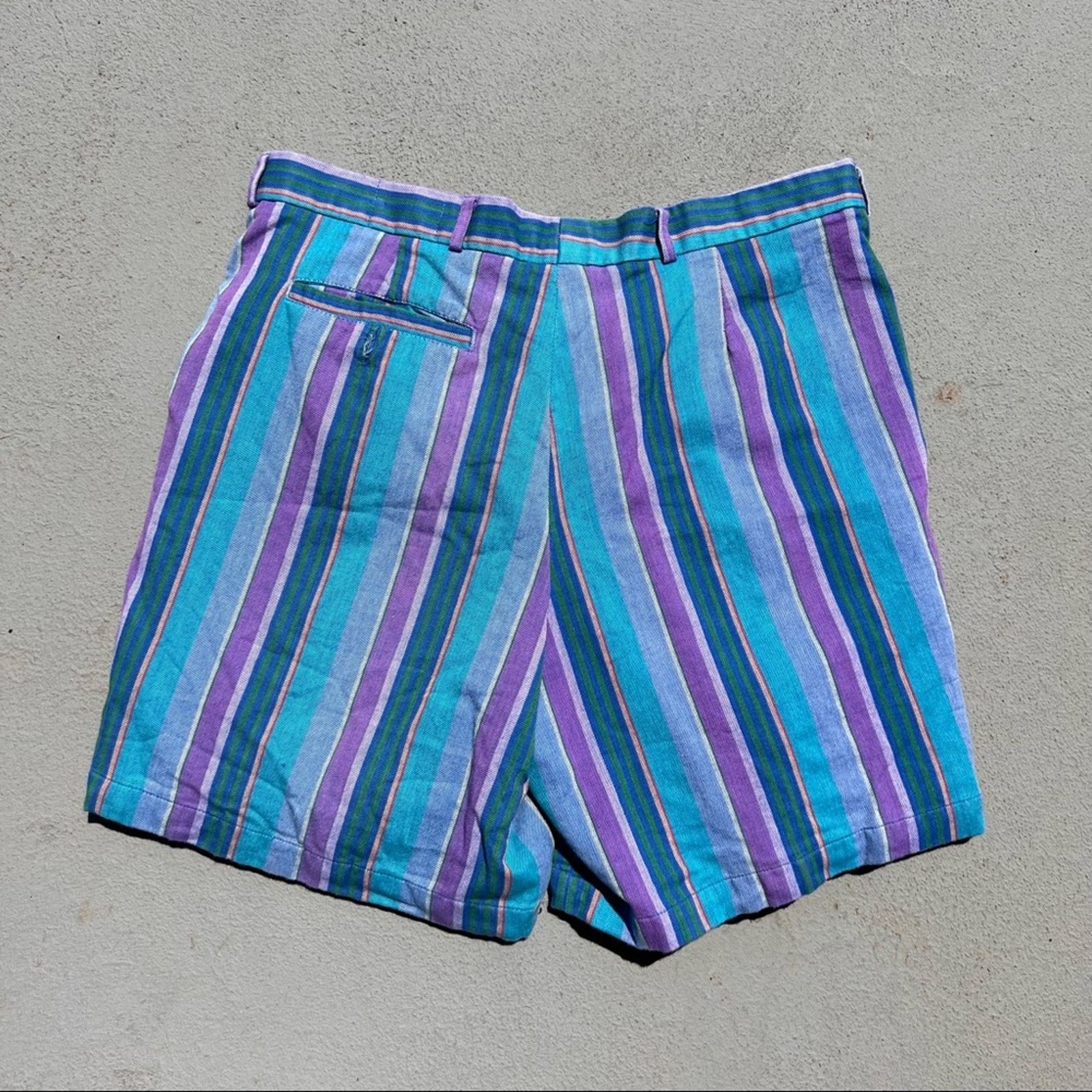 Pendleton Lobo by Pendleton stripe teal purple blue green pleat shorts Size US 36 / EU 52 - 2 Thumbnail