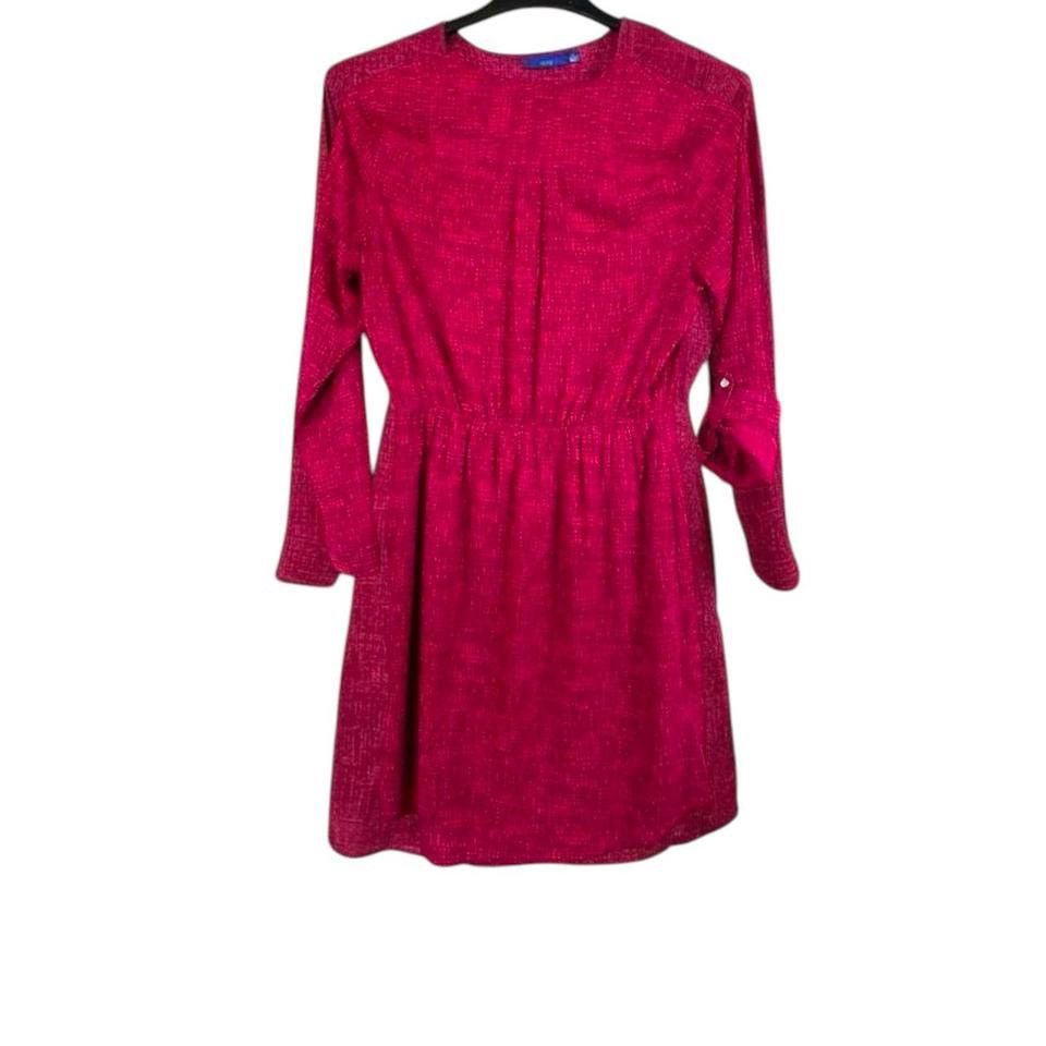 Apt. 9 Apt. 9 Textured Dress With Roll Tab Sleeves Pink V-neck Size M / US 6-8 / IT 42-44 - 4 Thumbnail
