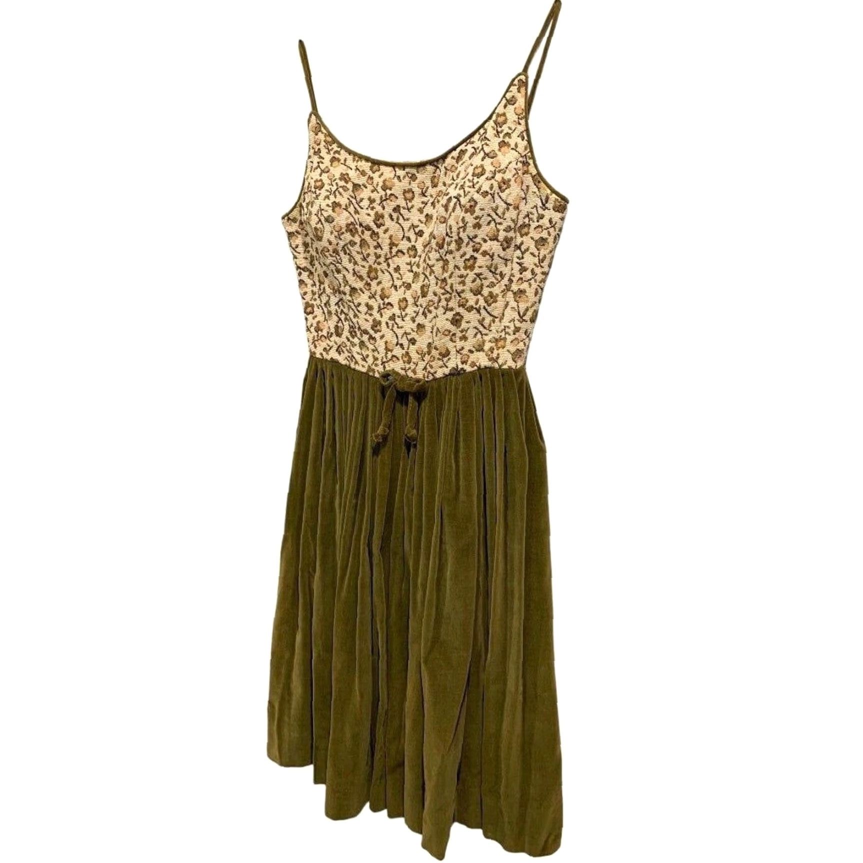 Velvet VINTAGE Juene Leique Cherberg Dress Green Velvet Tapestry Bodice A-Line XS 1960s Womens Size XS / US 0-2 / IT 36-38 - 3 Thumbnail