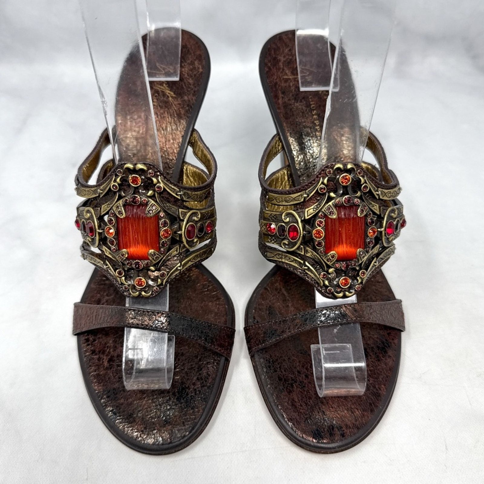 Giuseppe Zanotti NEW Giuseppe Zanotti Vicini Vintage Leather Jewel Mule Heels Size US 7 / IT 37 - 1 Thumbnail