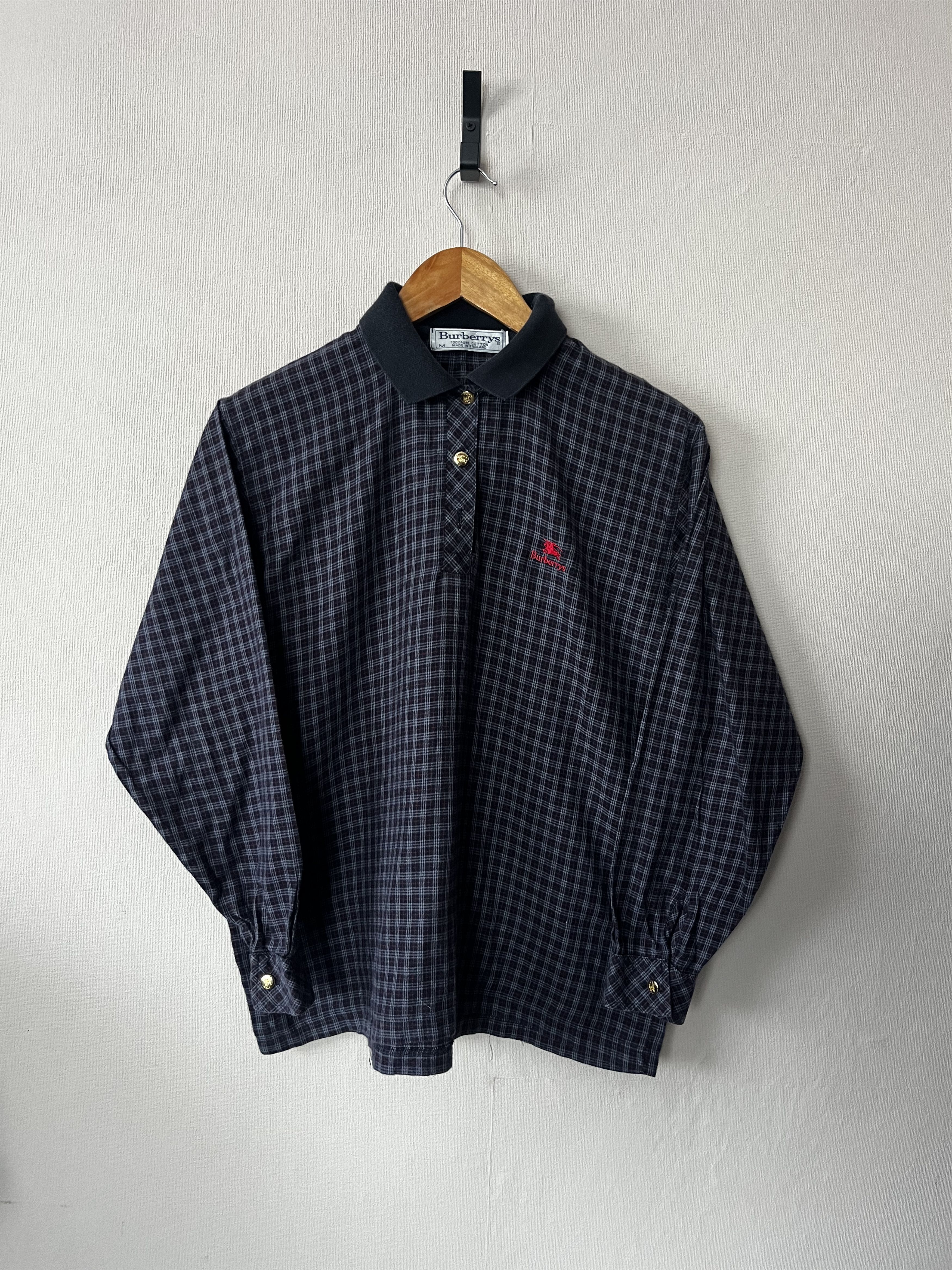 Burberry Burberrys Nova Check Polo Long Sleeve Shirt Gold Button Size US M / EU 48-50 / 2 - 1 Thumbnail