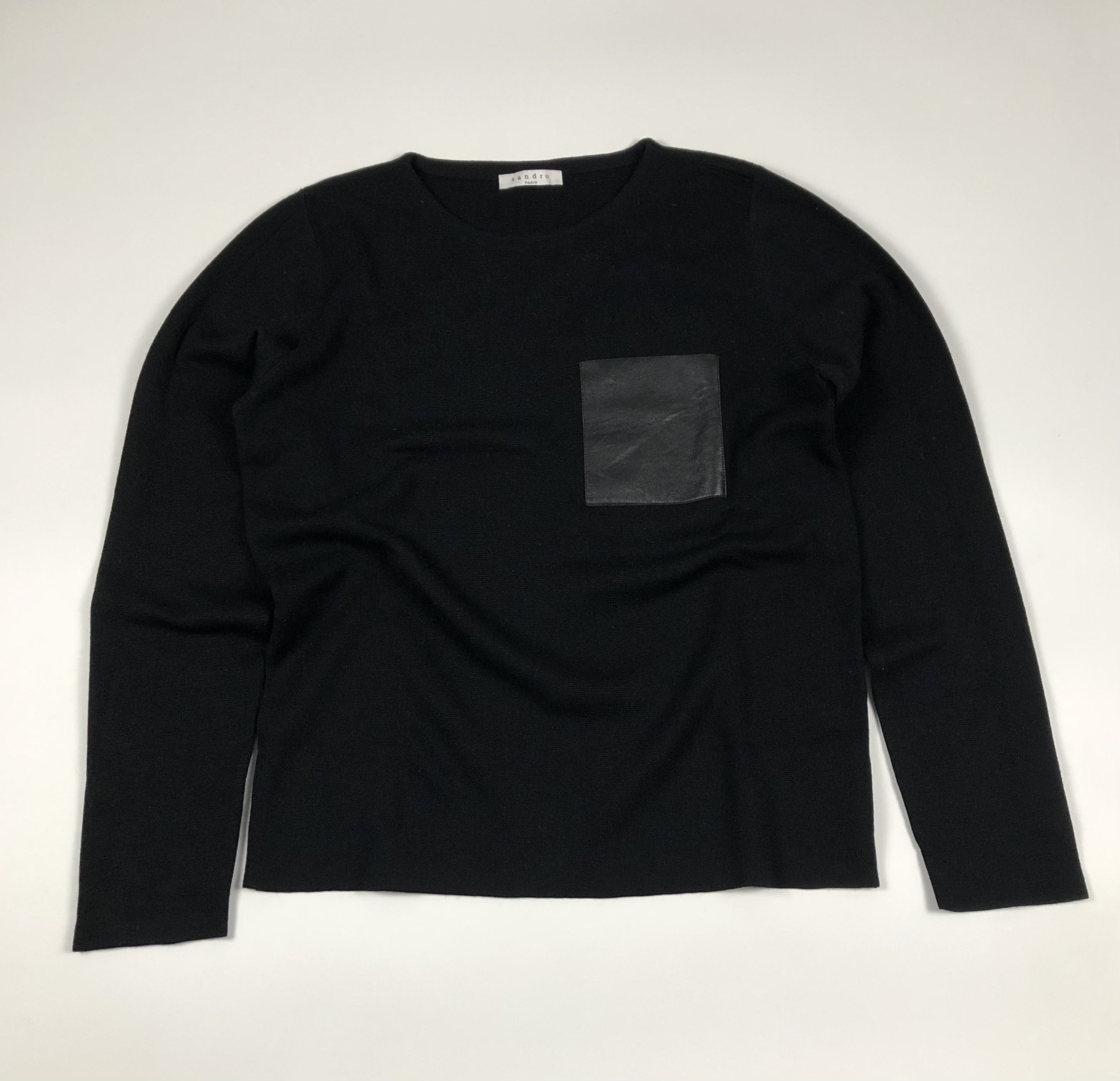 Sandro Sandro Paris Leather Pocket Merino Sweater Size US L / EU 52-54 / 3 - 1 Thumbnail