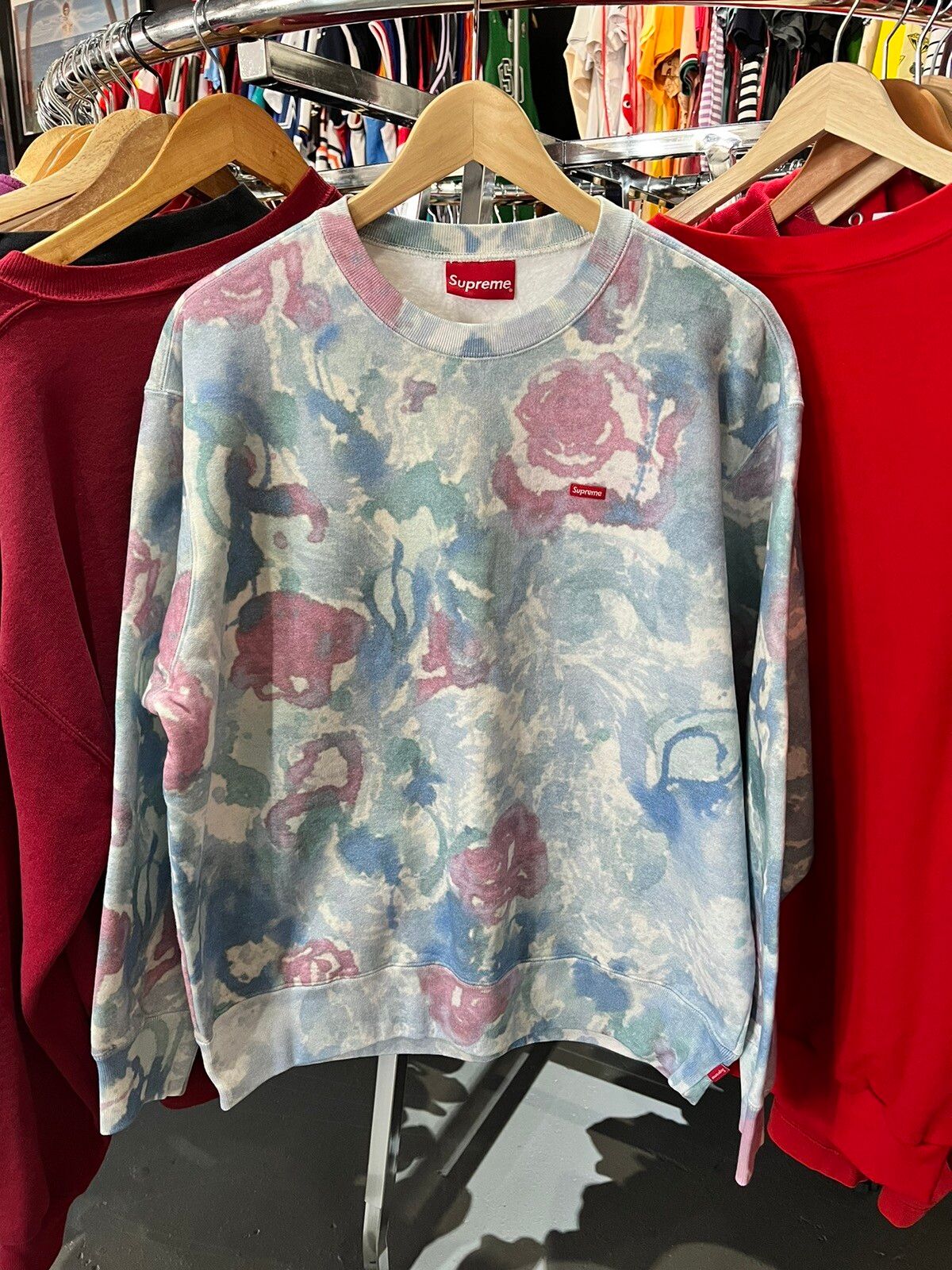 Pre-owned Supreme Ss21 Watercolor Floral Small Box Crewneck Sweatshirt In Blue