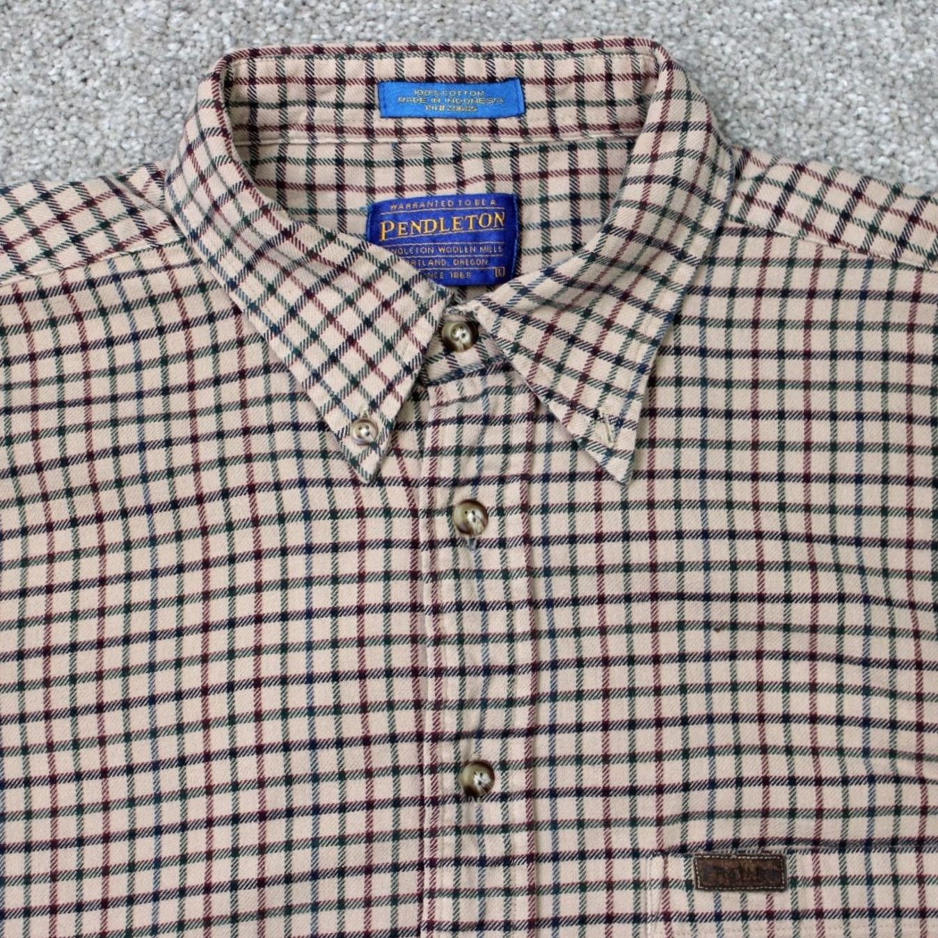 Pendleton Pendleton Shirt Mens Large Brown/Green Plaid Flannel 100% Cotton Long Sleeve Button-Up Size US L / EU 52-54 / 3 - 4 Thumbnail
