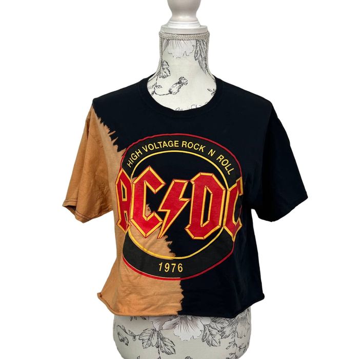 Ac/Dc ACDC High Voltage Rock and Roll 1976 Bleached Crop Tee | Grailed