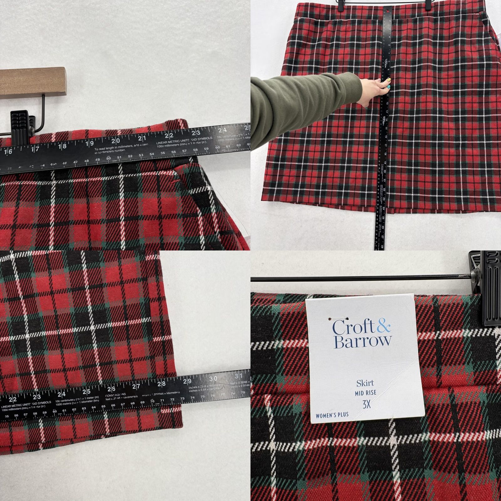 Croft & Barrow Croft & Barrow Skirt Womens 3X Red Plaid Knit Stretch Pull On Knee Pencil Winter Size 40" / US 18 - 8 Thumbnail