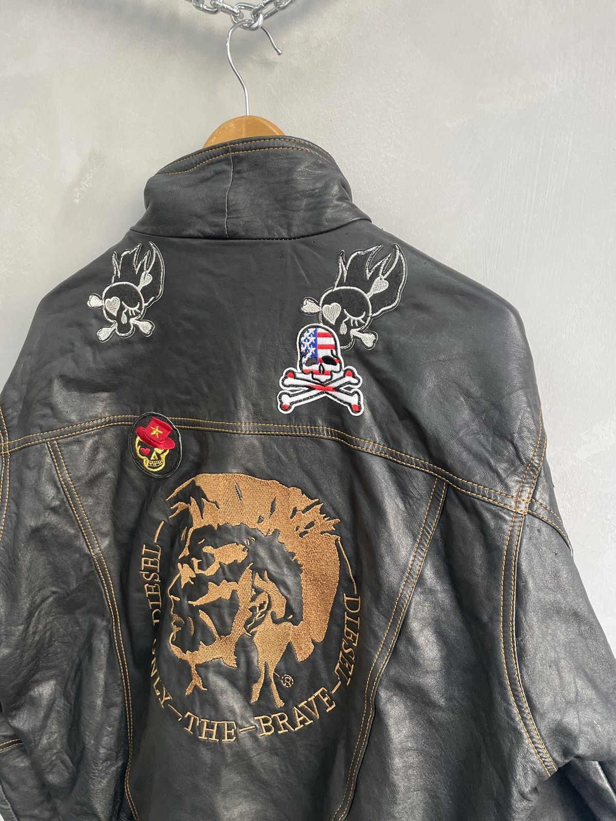 Rare Vintage Diesel Leather Jacket Big Logo Black Y2k