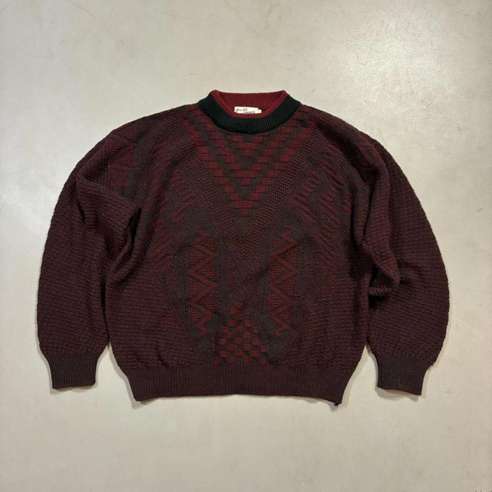 Sears Vintage 80s Geometric Knit Red Black Wool Sweater Size US L / EU 52-54 / 3 - 1 Thumbnail