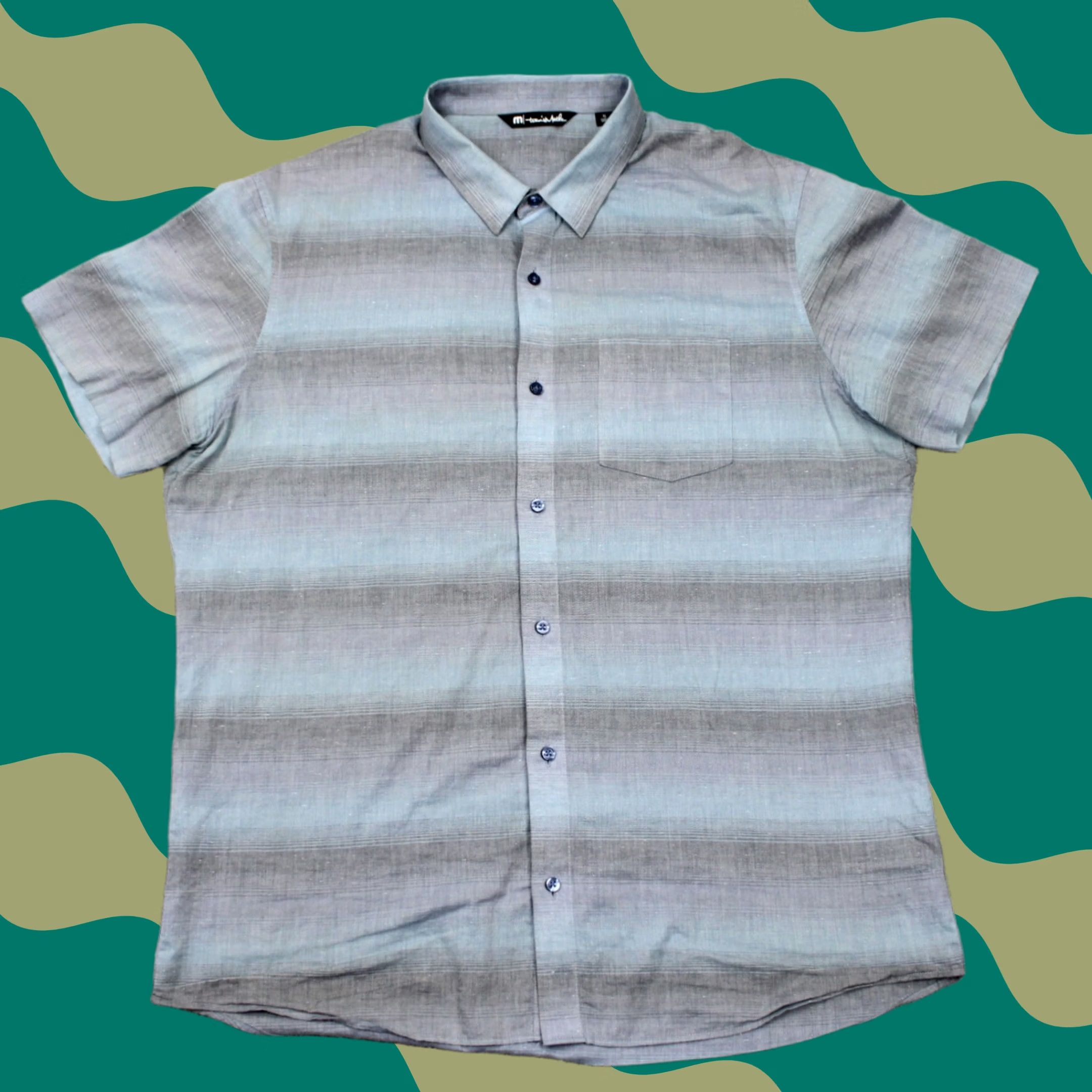 TravisMathew Travis Mathew Shirt Mens XL Blue/Gray Gradient Cotton/Polyester S/S Button Up Shirt Size US XL / EU 56 / 4 - 1 Thumbnail