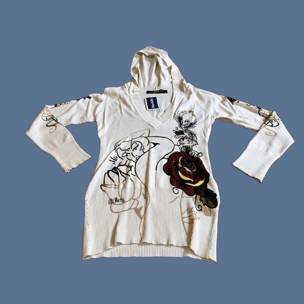 Ed Hardy VINTAGE Ed Hardy Hoodie Sweater Women’s Large White Sequin Y2K Size L / US 10 / IT 46 - 1 Thumbnail