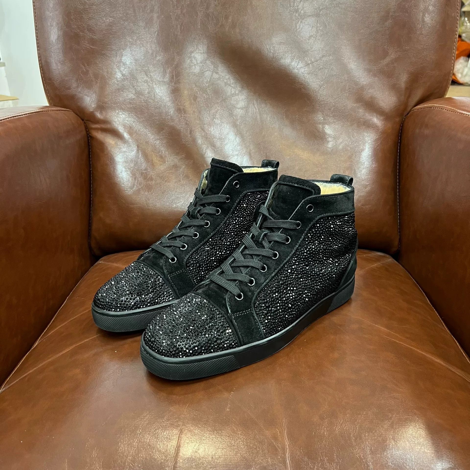 Christian Louboutin CL Black High-Top Diamond Sneakers Size US 10 / EU 43 - 1 Thumbnail