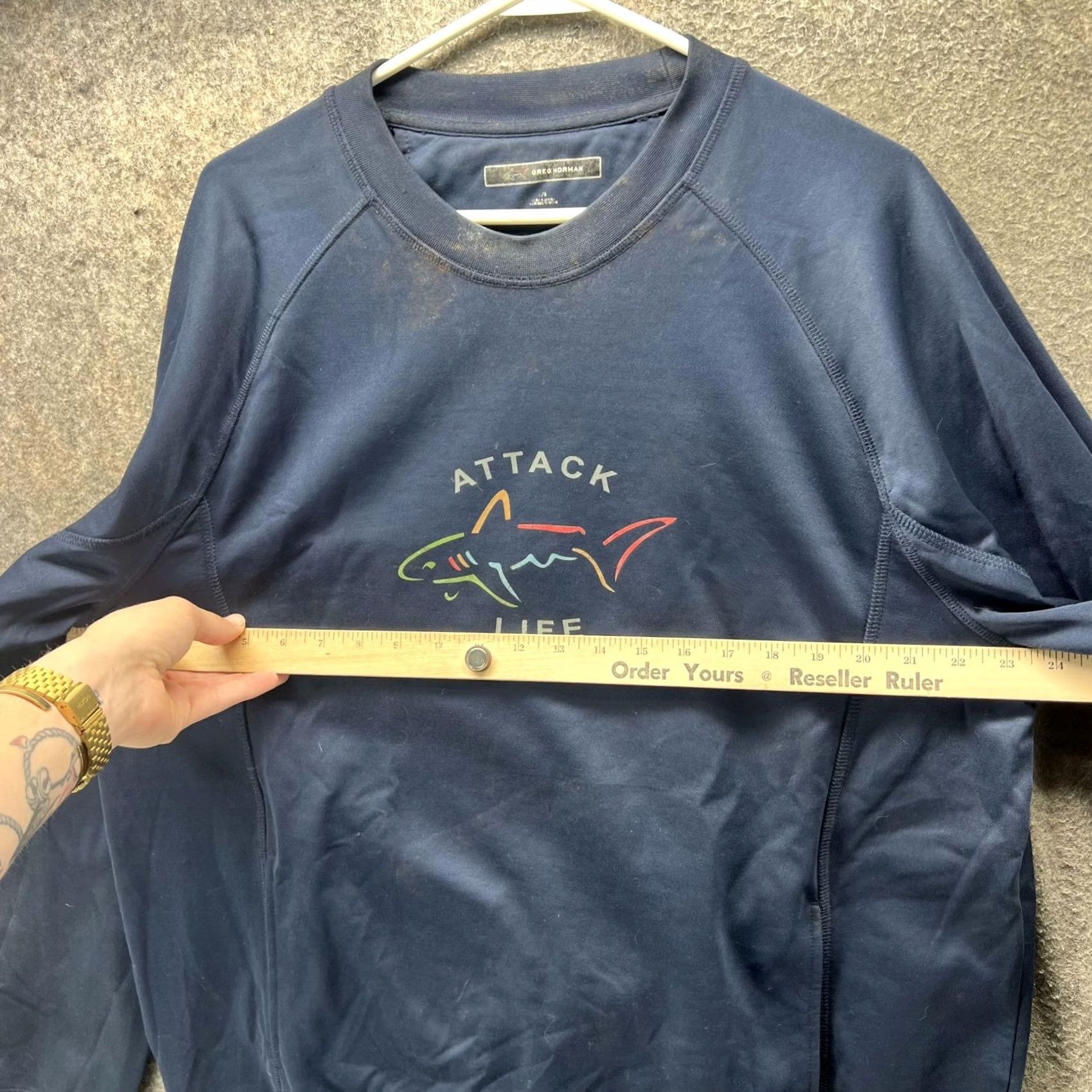 Vintage Greg Norman Sweatshirt Mens Large Blue Attack Life Shark Golf Crewneck Pullover Size US L / EU 52-54 / 3 - 3 Thumbnail