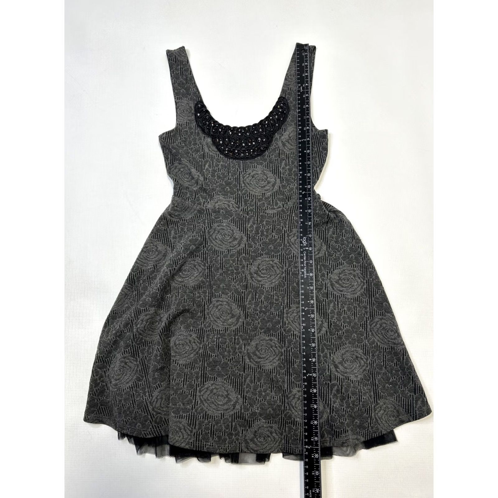 Free People Free People Womens Mini Dress XS Lace Beaded Floral Gray Black Sleeveless Fit Size XS / US 0-2 / IT 36-38 - 4 Thumbnail