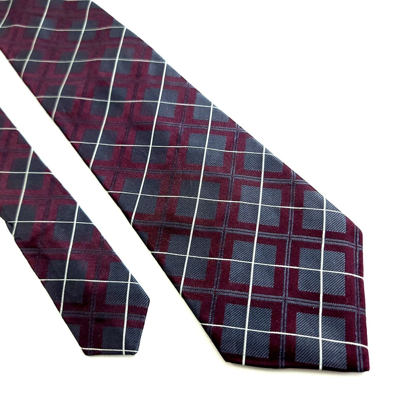 Joseph Abboud Joseph Abboud Red Gray Plaid Woven Silk Tie Size ONE SIZE - 1 Thumbnail
