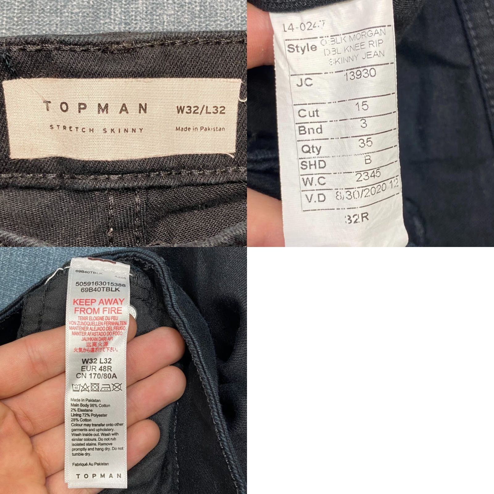 Topman Topman Jeans Mens 32x32 Black Denim Cotton Stretch Skinny Leg Distressed Trendy Size US 32 / EU 48 - 9 Thumbnail