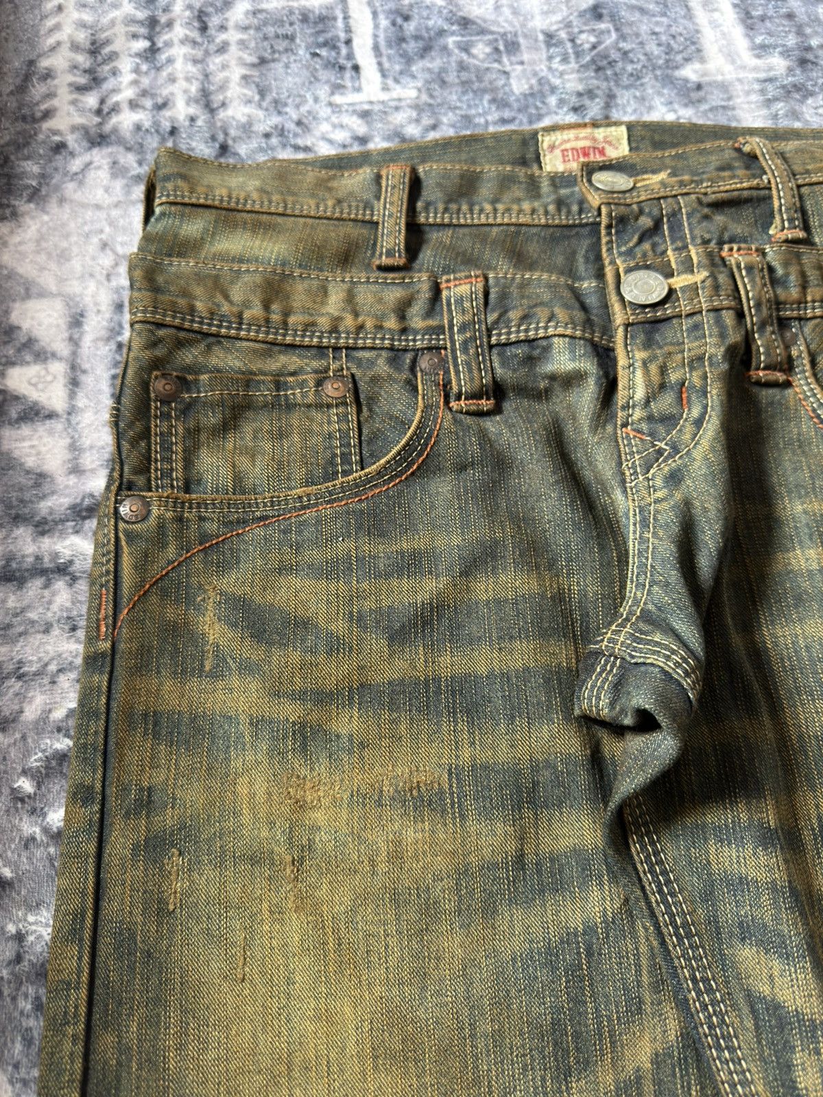 If Six Was Nine Edwin Japan Psychedelic Mud Wash Fade Double Waist Jeans Size US 30 / EU 46 - 8 Thumbnail