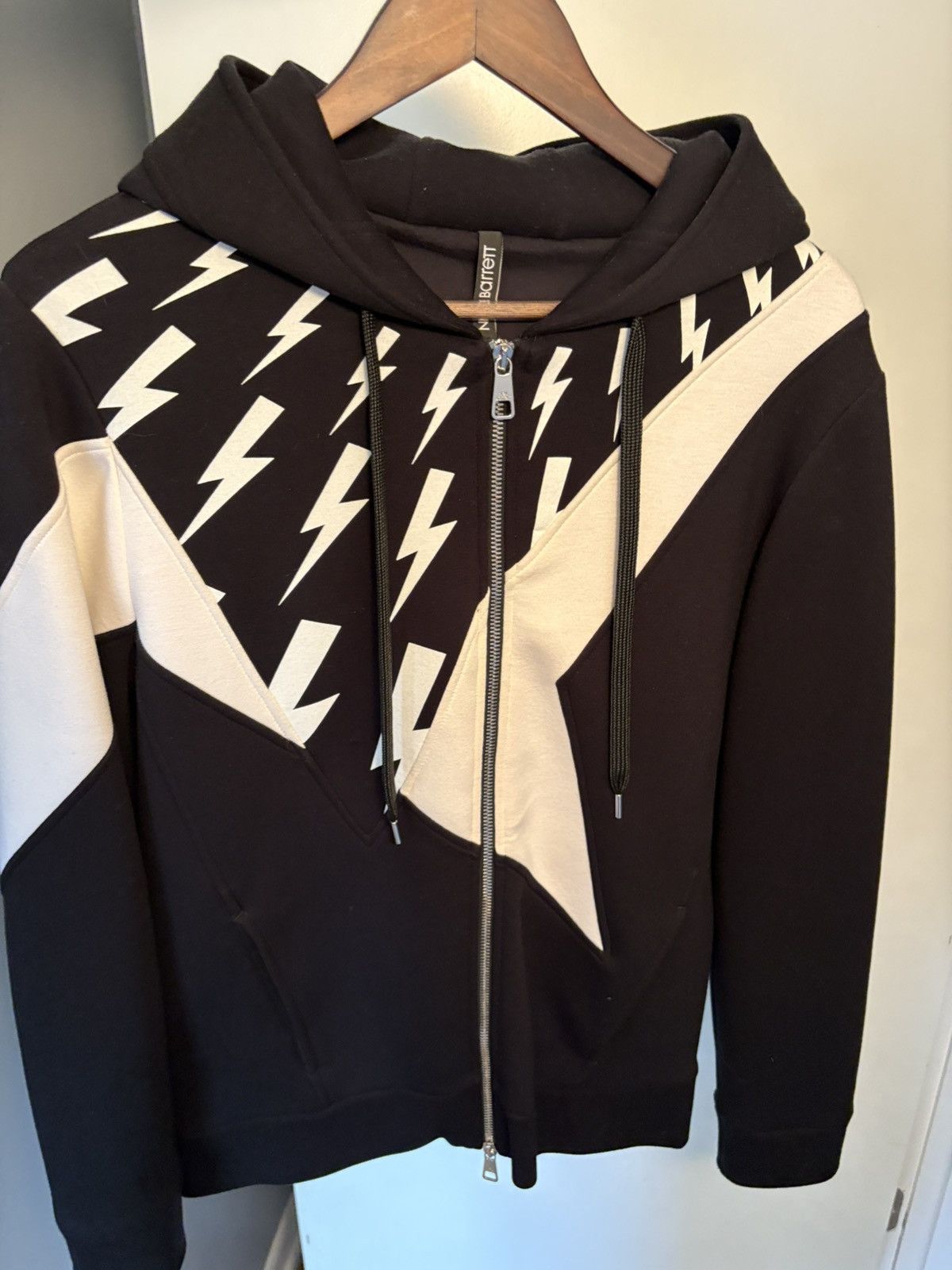 Neil Barrett Patchwork Lightning Bolt Colorblock Zip-Up Hooded Sweatshirt Size US S / EU 44-46 / 1 - 1 Thumbnail