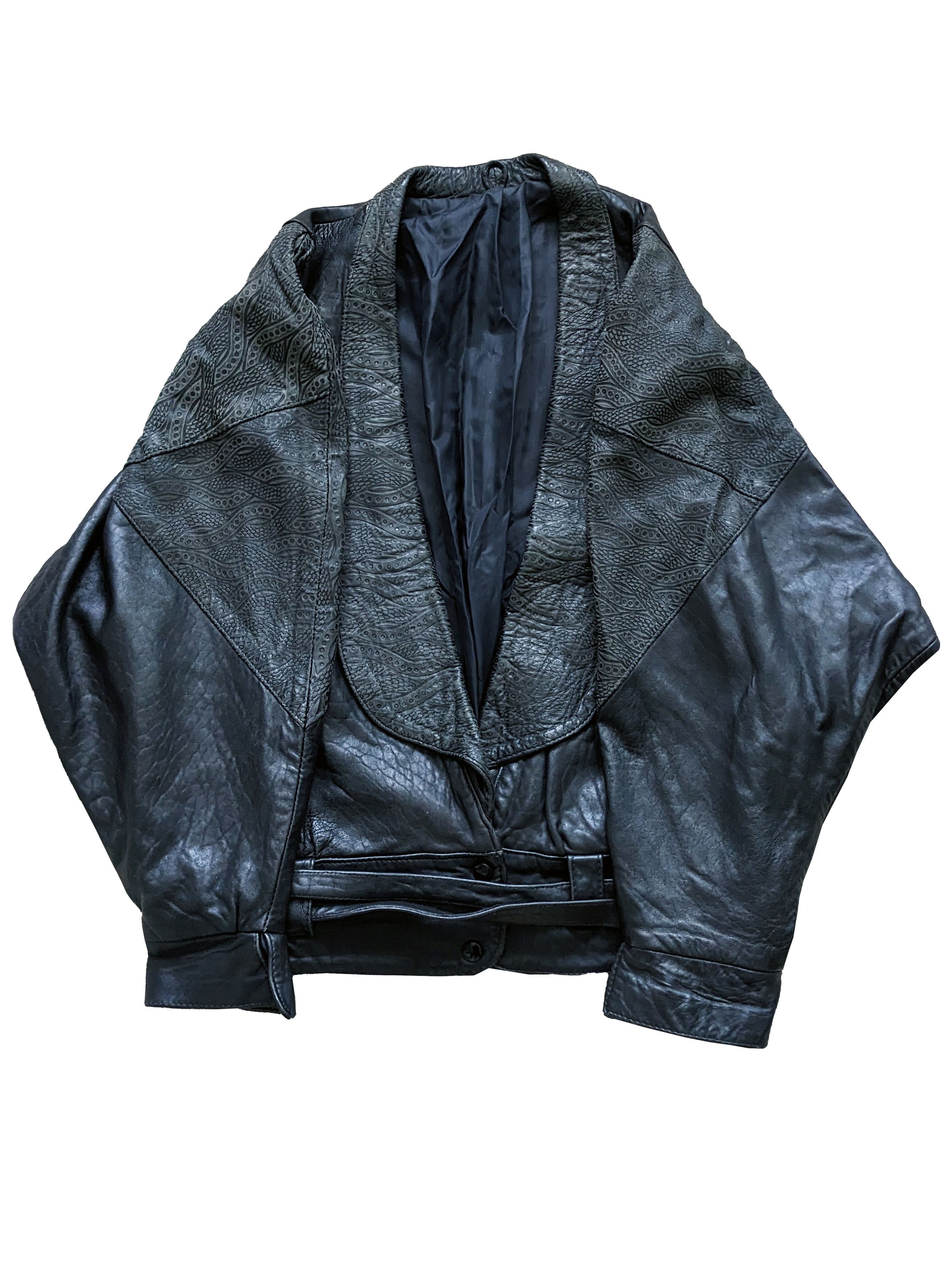 Vintage Vintage British Black Leather Batwing Jacket 80s Oversized Size M / US 6-8 / IT 42-44 - 5 Thumbnail