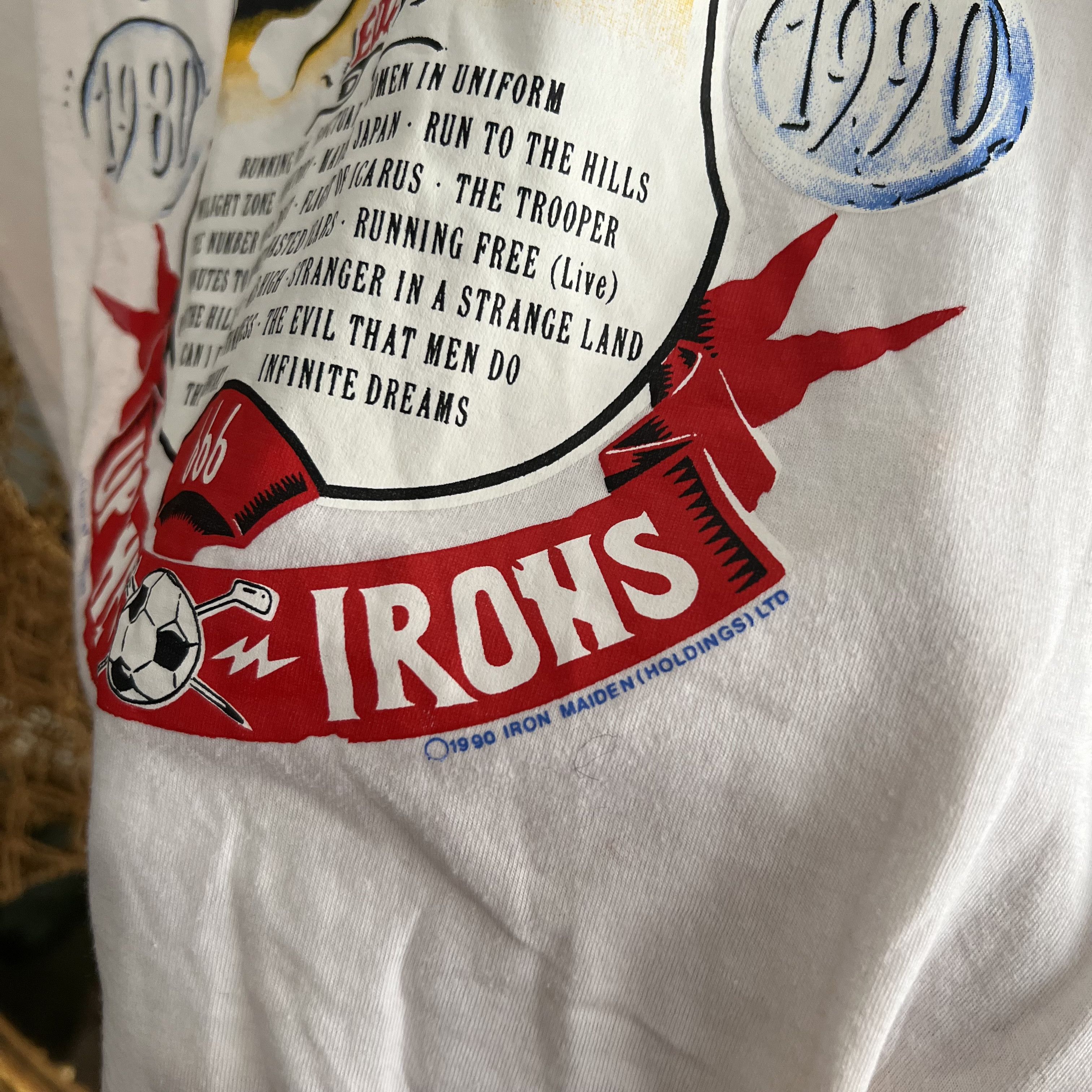 Band Tees × Vintage Vintage 1990 Iron Maiden Up The Irons Thrashed Tee Sz M/L Size US L / EU 52-54 / 3 - 4 Thumbnail