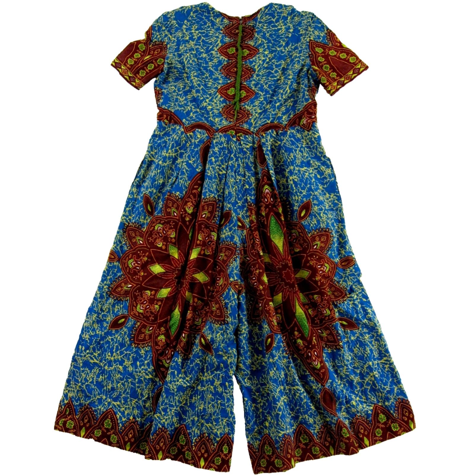 Vintage VTG Handmade Blue Brown Floral Green Cotton Wide Leg Jumpsuit M Size 32" / US 10 / IT 46 - 4 Thumbnail