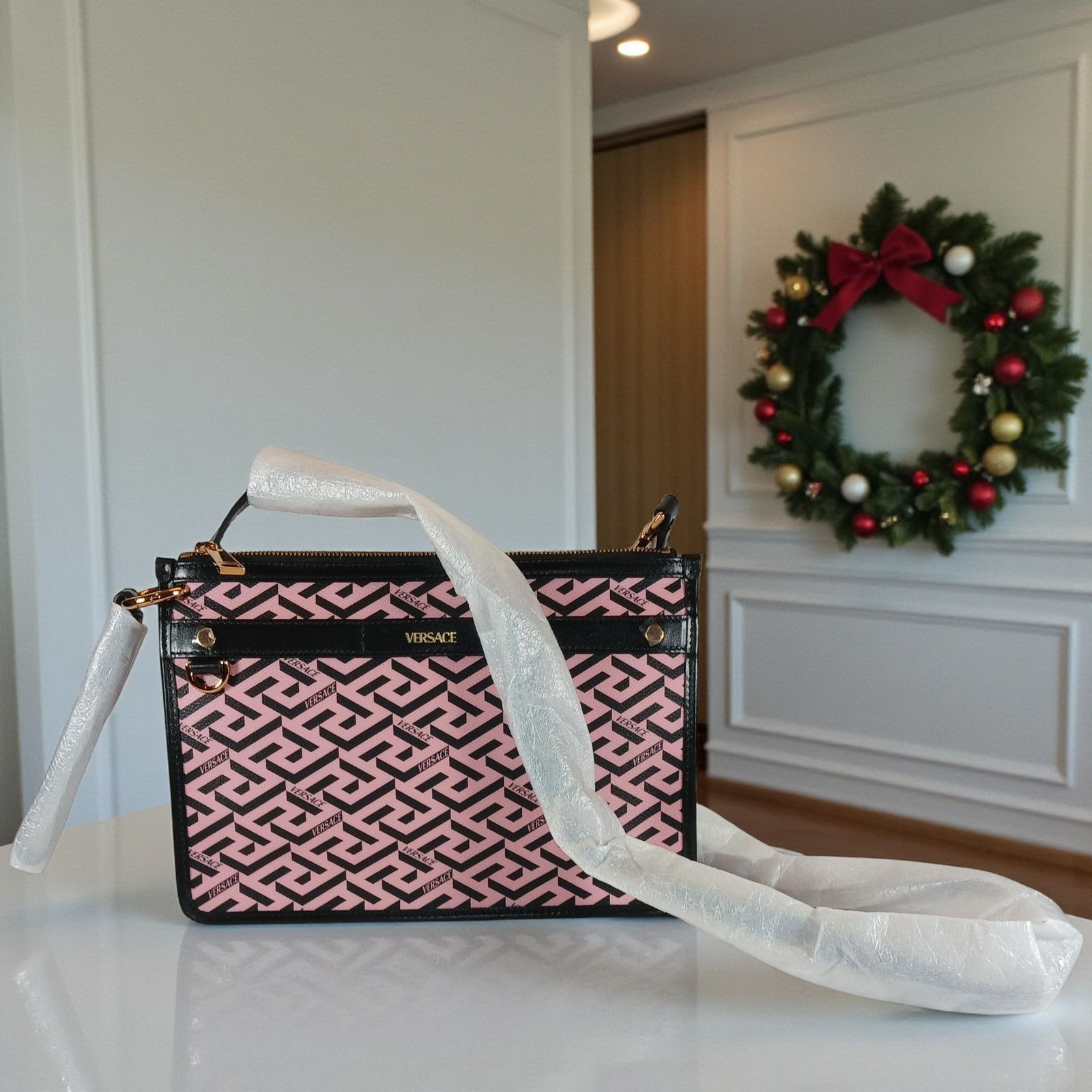 Versace Versace La Greca Signature Coated Canvas Leather Crossbody Size ONE SIZE - 3 Thumbnail