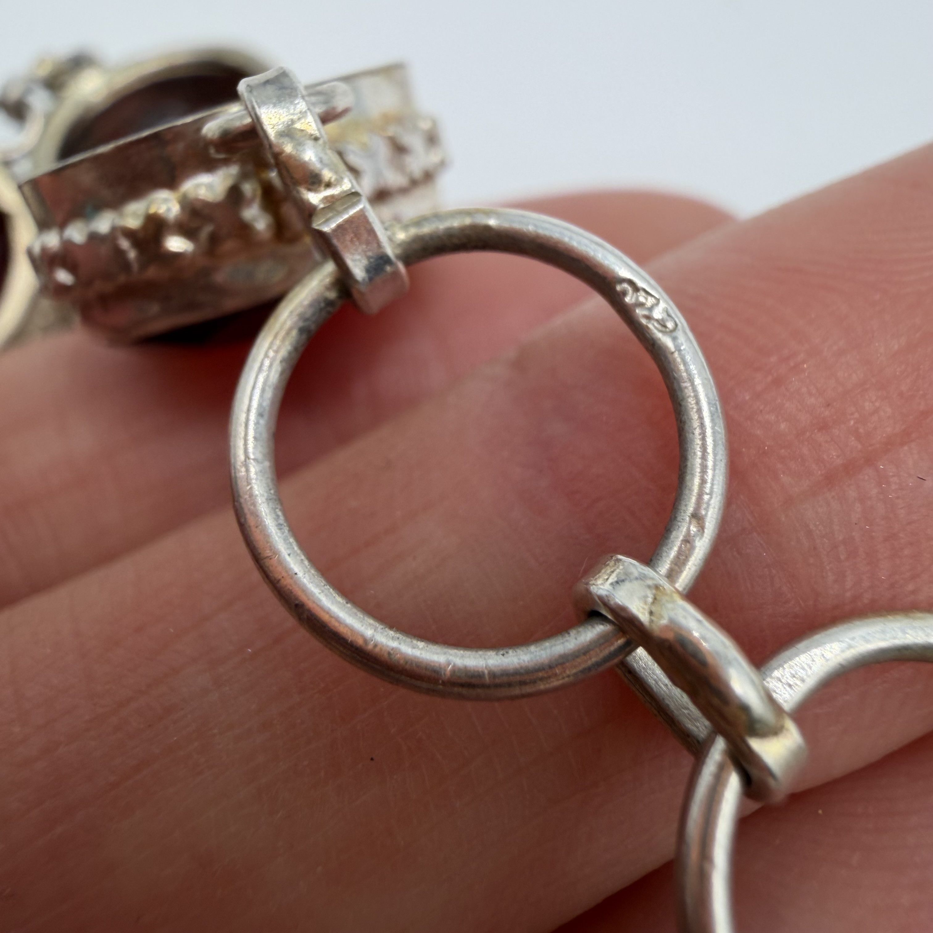 Vintage Vintage Sterling Silver 925 Red Stone Bracelet Women’s Size ONE SIZE - 7 Thumbnail