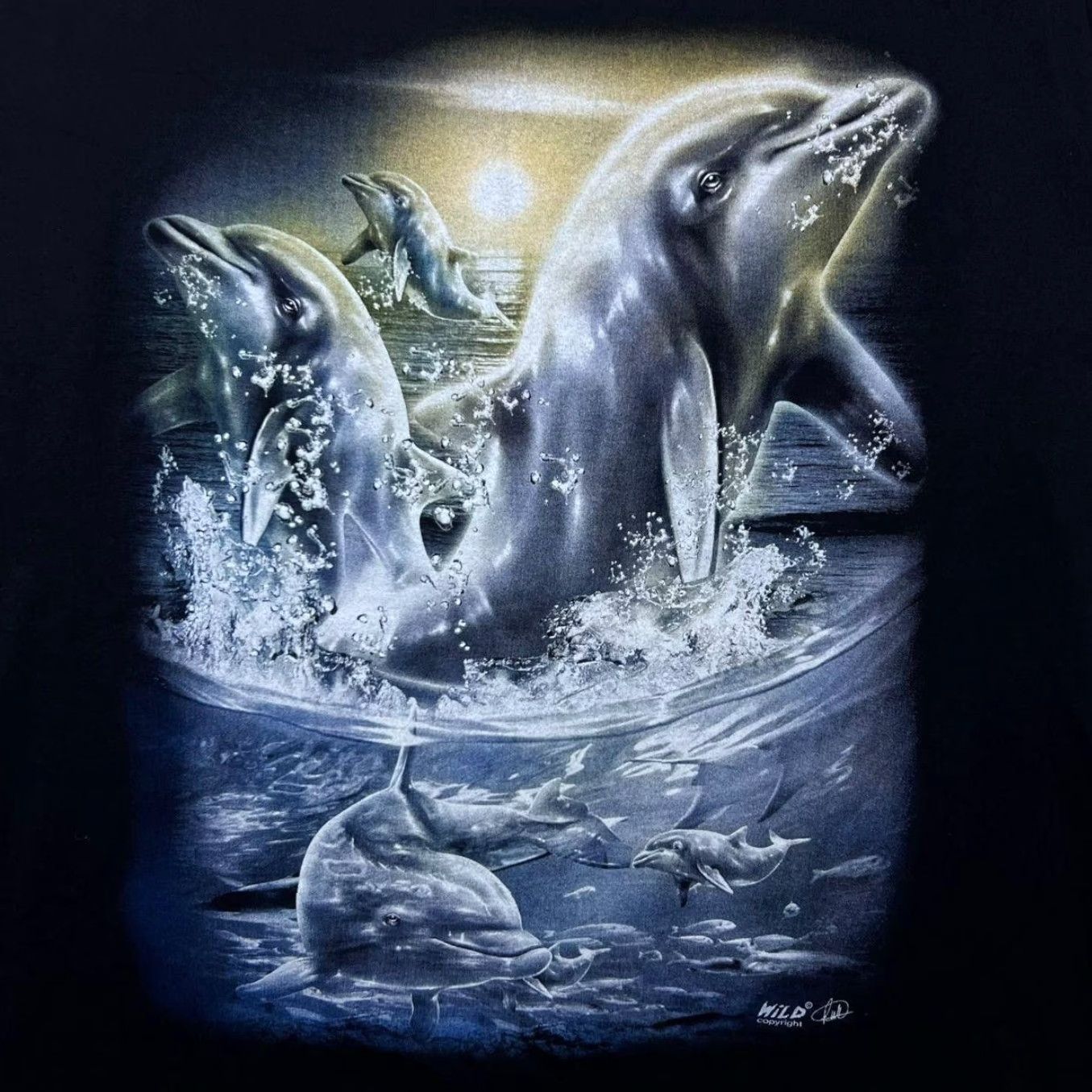 Vintage VINTAGE Wild Dolphin Ocean Marine Graphic Black Cotton T-Shirt XL Men Regular Short Sleeve Graphic Print Size US XL / EU 56 / 4 - 4 Thumbnail