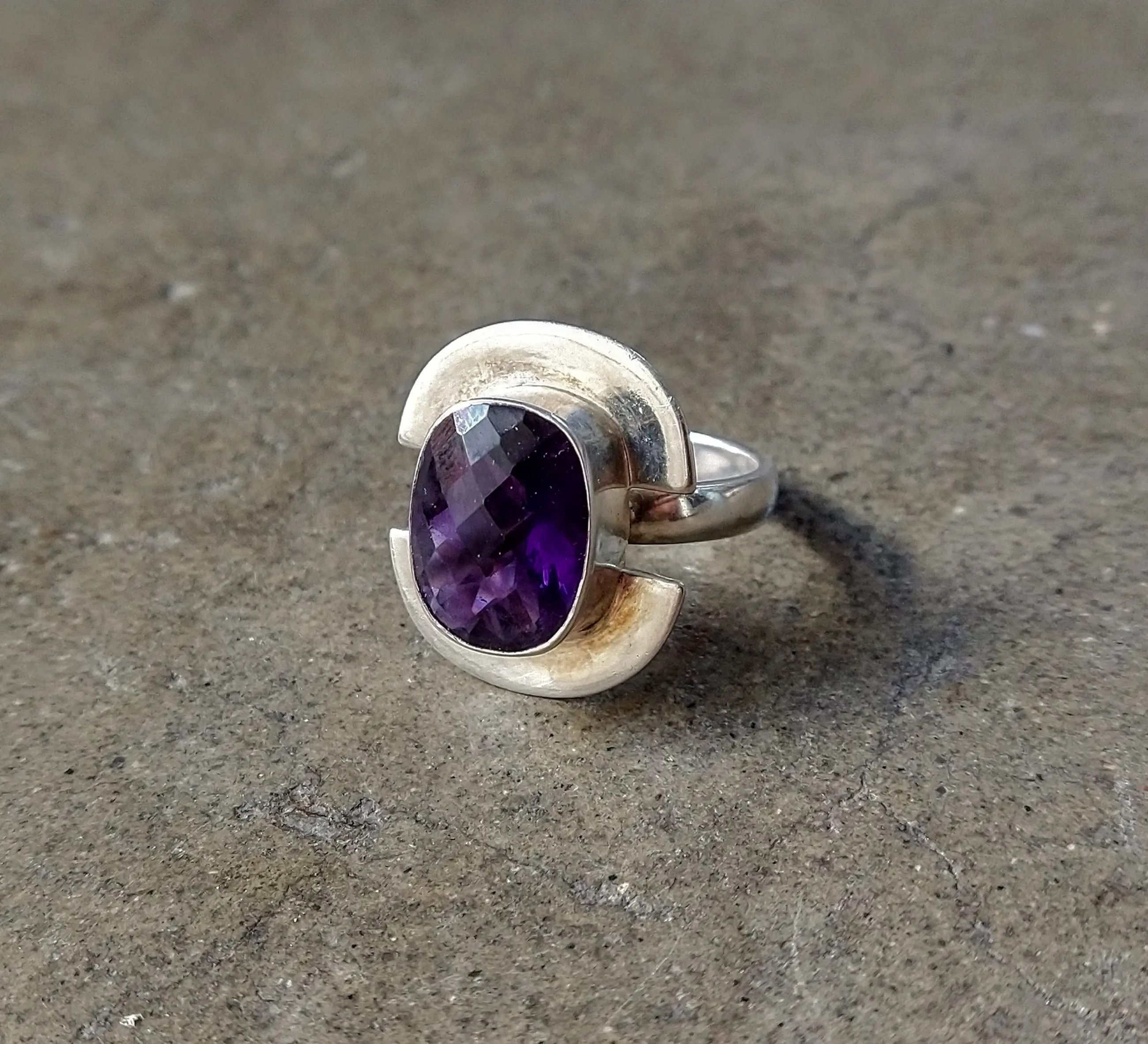 Vintage Vintage Sterling Silver Ring Purple Amethyst 11.75 Faceted Size ONE SIZE - 1 Thumbnail