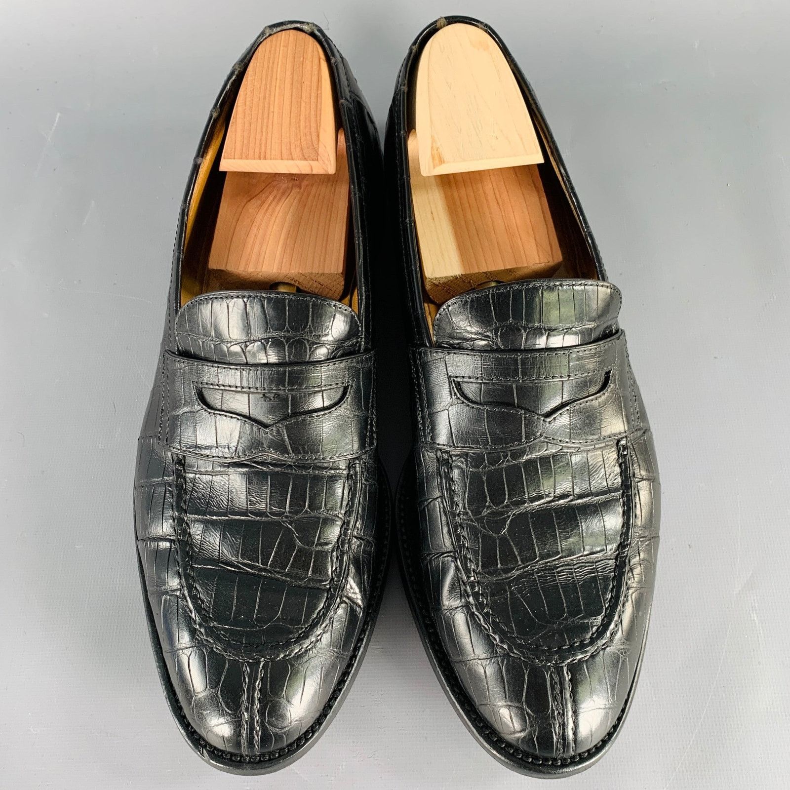 Testoni A. TESTONI Size 11.5 Black Crocodile Leather Penny Loafers Size US 11.5 / EU 44-45 - 4 Thumbnail
