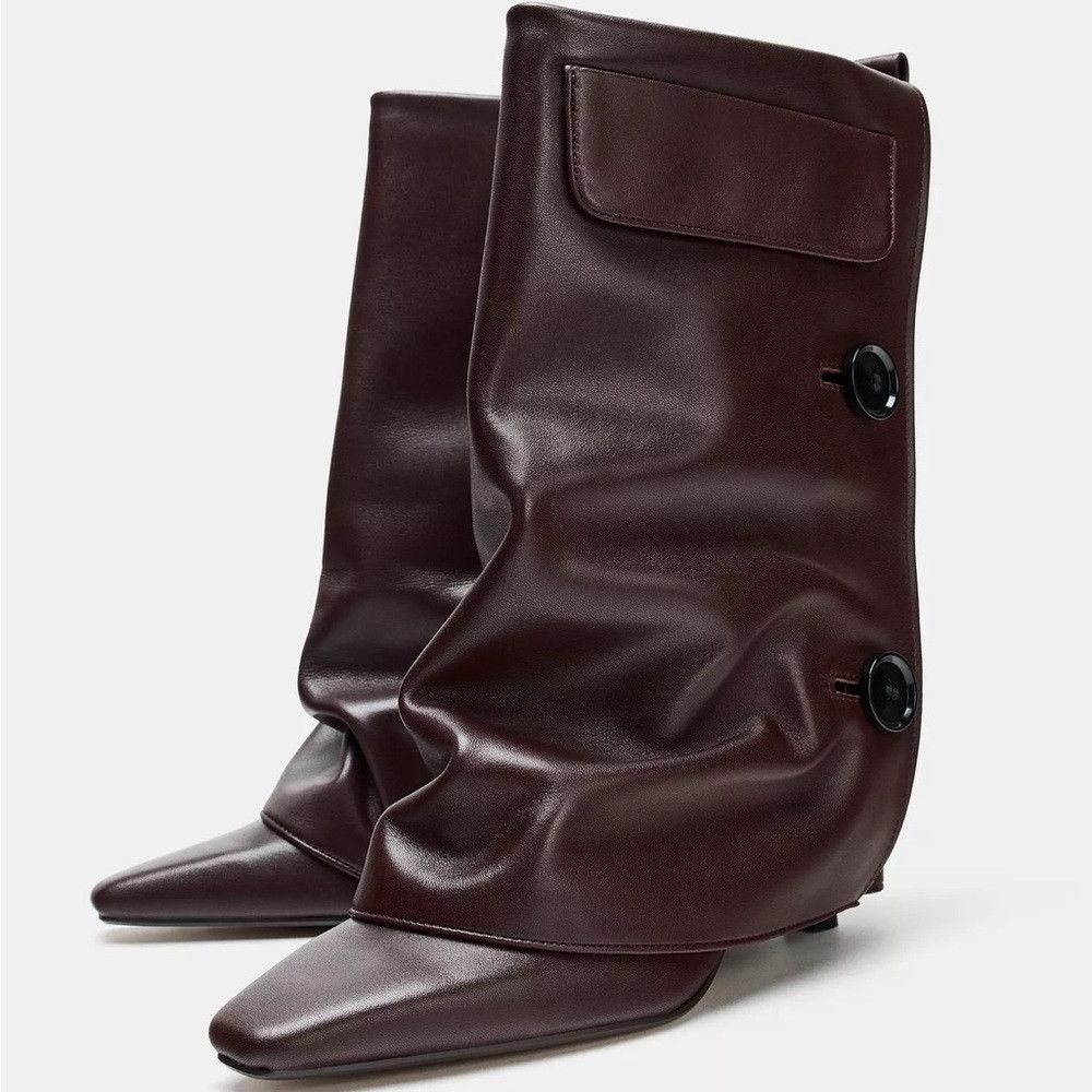 Zara ZARA LEATHER GAITER ANKLE BOOTS Size US 11 / IT 41 - 2 Thumbnail