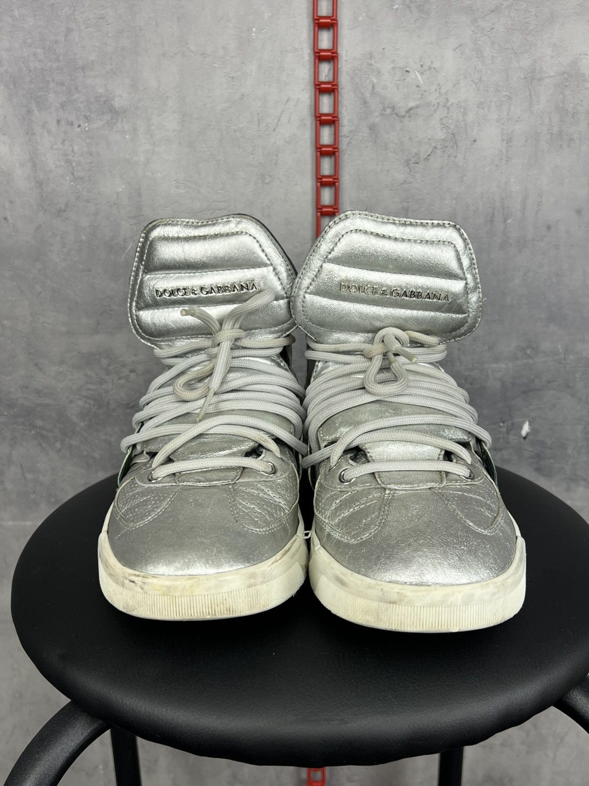 Dolce & Gabbana Dolce & Gabbana Silver Leather High Top Sneakers Size 8,5 Size US 8.5 / EU 41-42 - 3 Thumbnail