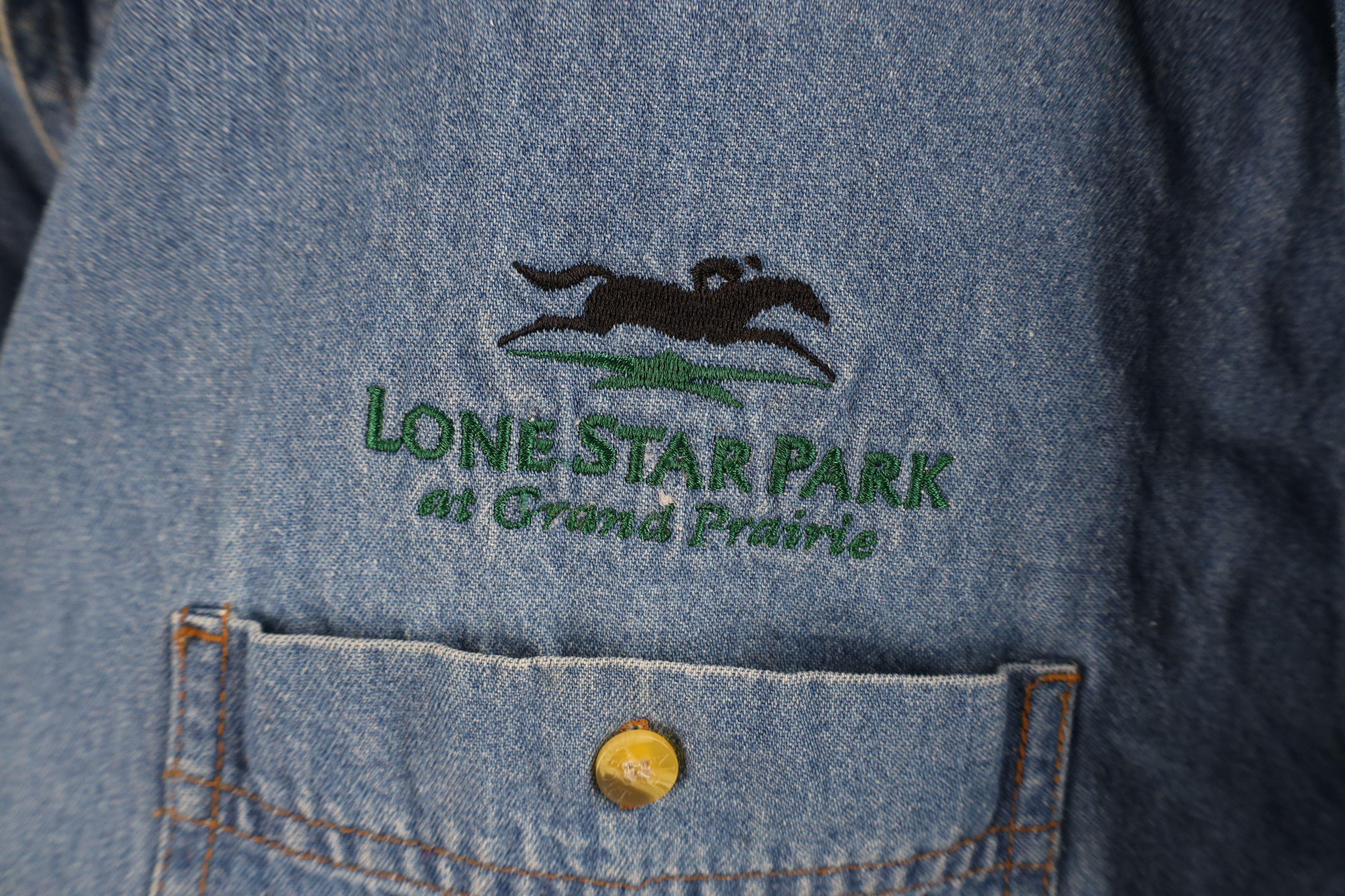 Vintage Vintage 90s Star Park Horse Racing Denim Jean Button Shirt Size US XL / EU 56 / 4 - 4 Thumbnail