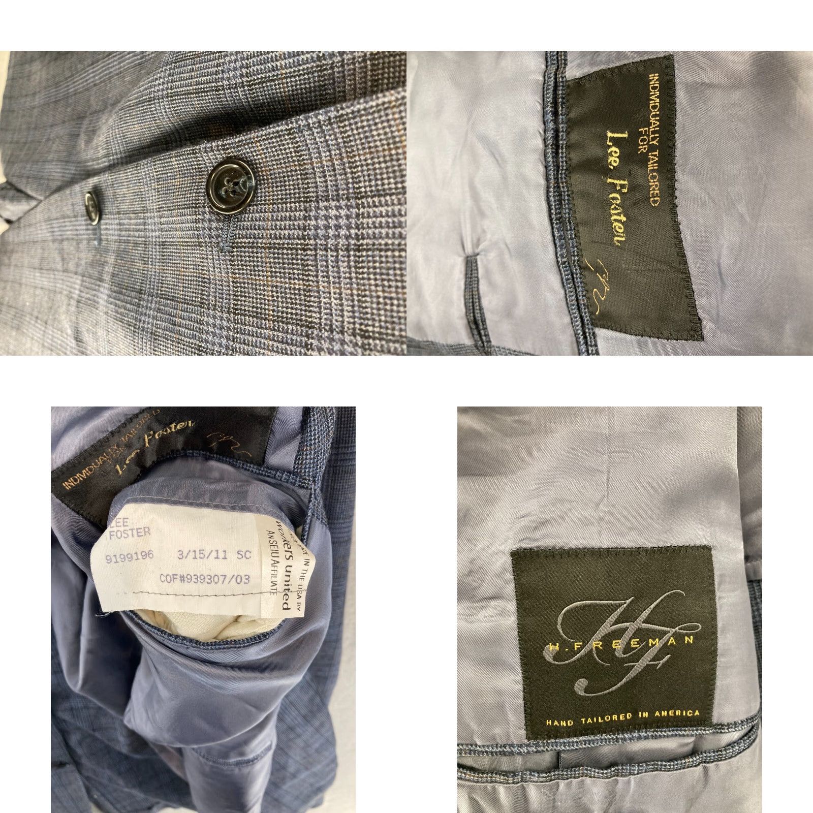 Vintage Hickey Freeman Blazer Mens 46R Plaid Wool Single-Breasted Two-Button Notch Lapel 46 Chest Gray Vintage-Style Suit Jacket - Regular Fit Mens Size 46R - 8 Thumbnail