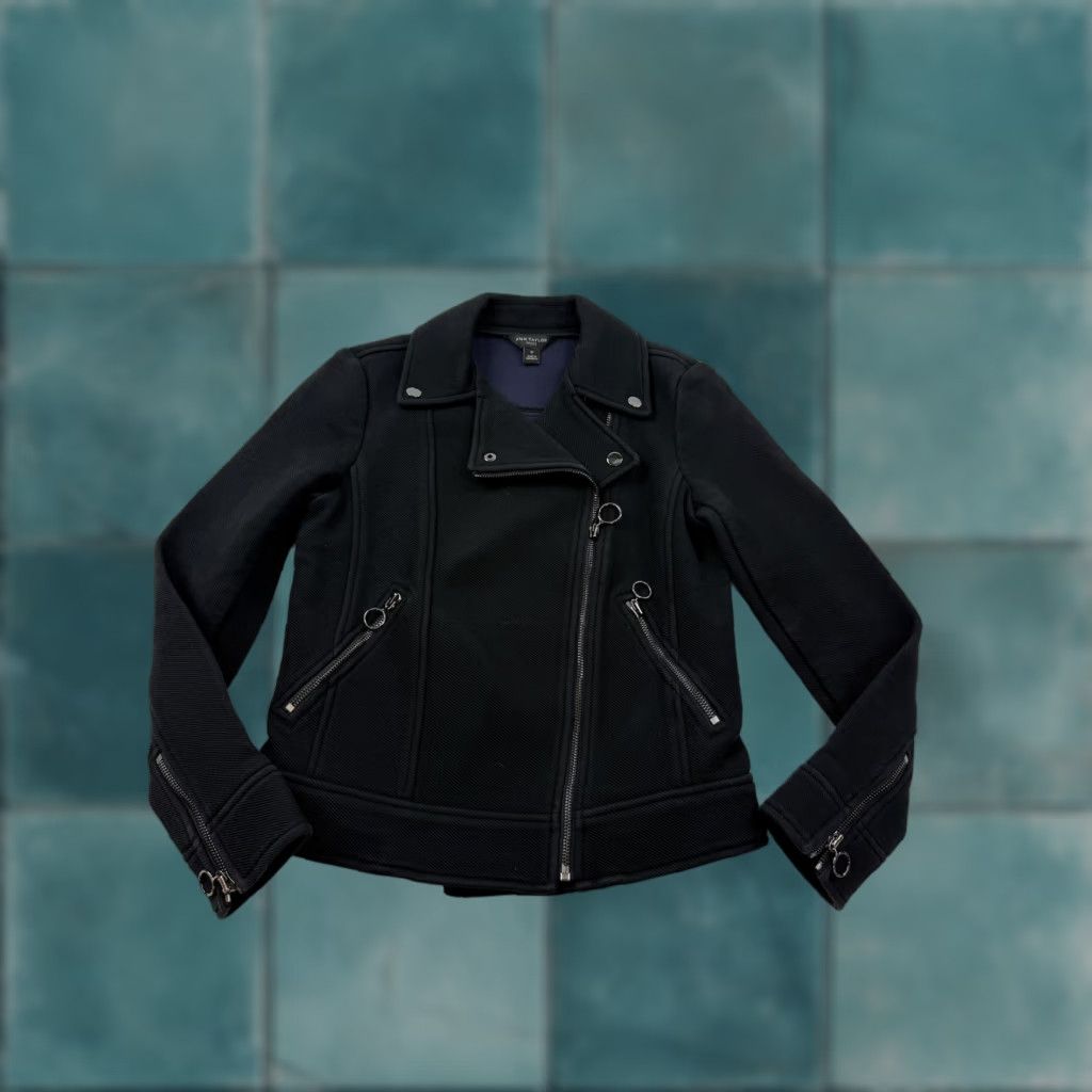 Ann Taylor Ann Taylor Jacket Womens Petite 0P Black Cotton Blend Moto Biker Zip Jacket Size XS / US 0-2 / IT 36-38 - 1 Thumbnail