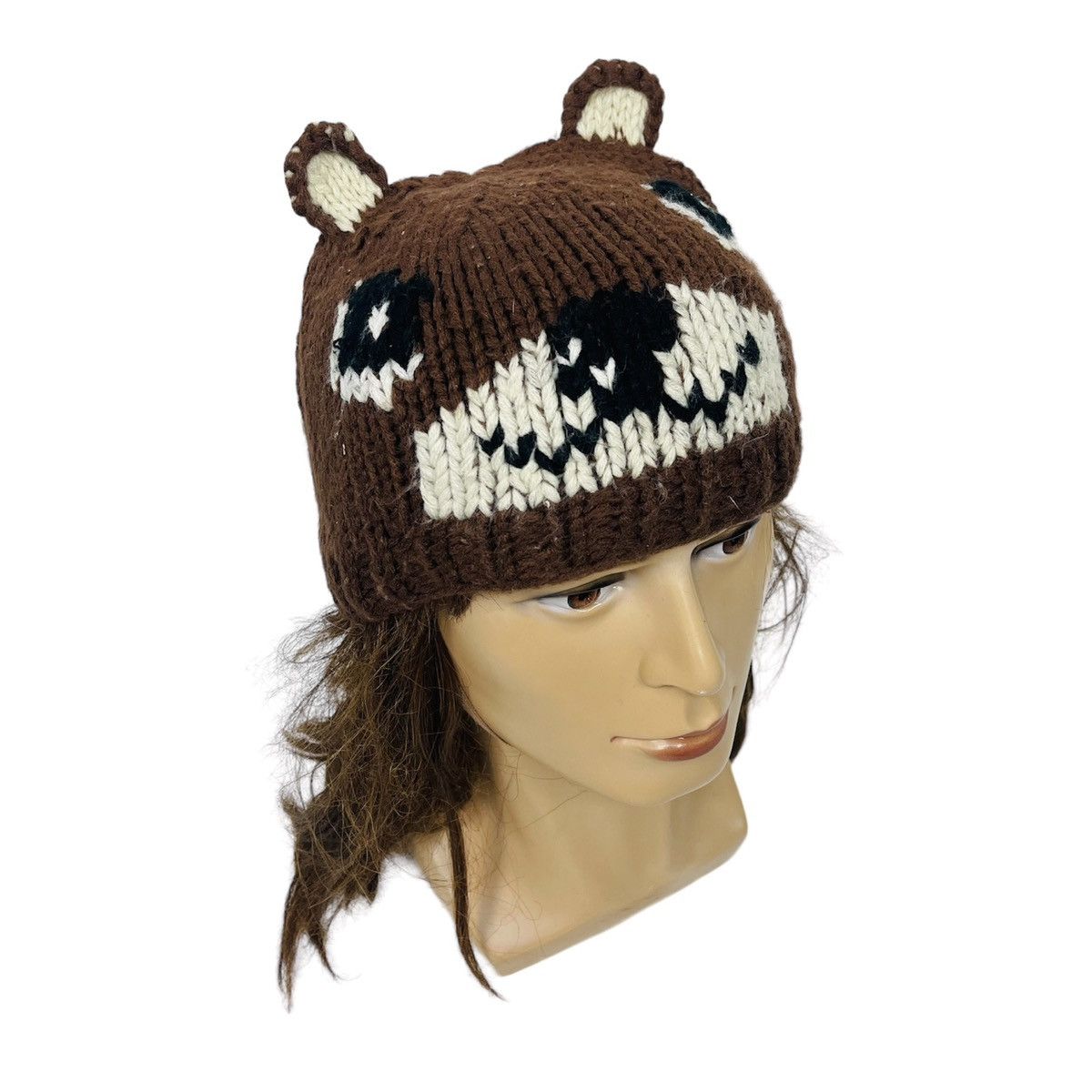 image of Anima x Vintage Bear Beanie Hat in Brown, Men's