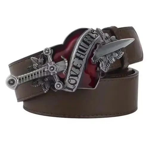 Japanese Brand Gray Color Buckle Brown Belt Love Hunter Belt Size ONE SIZE - 3 Thumbnail