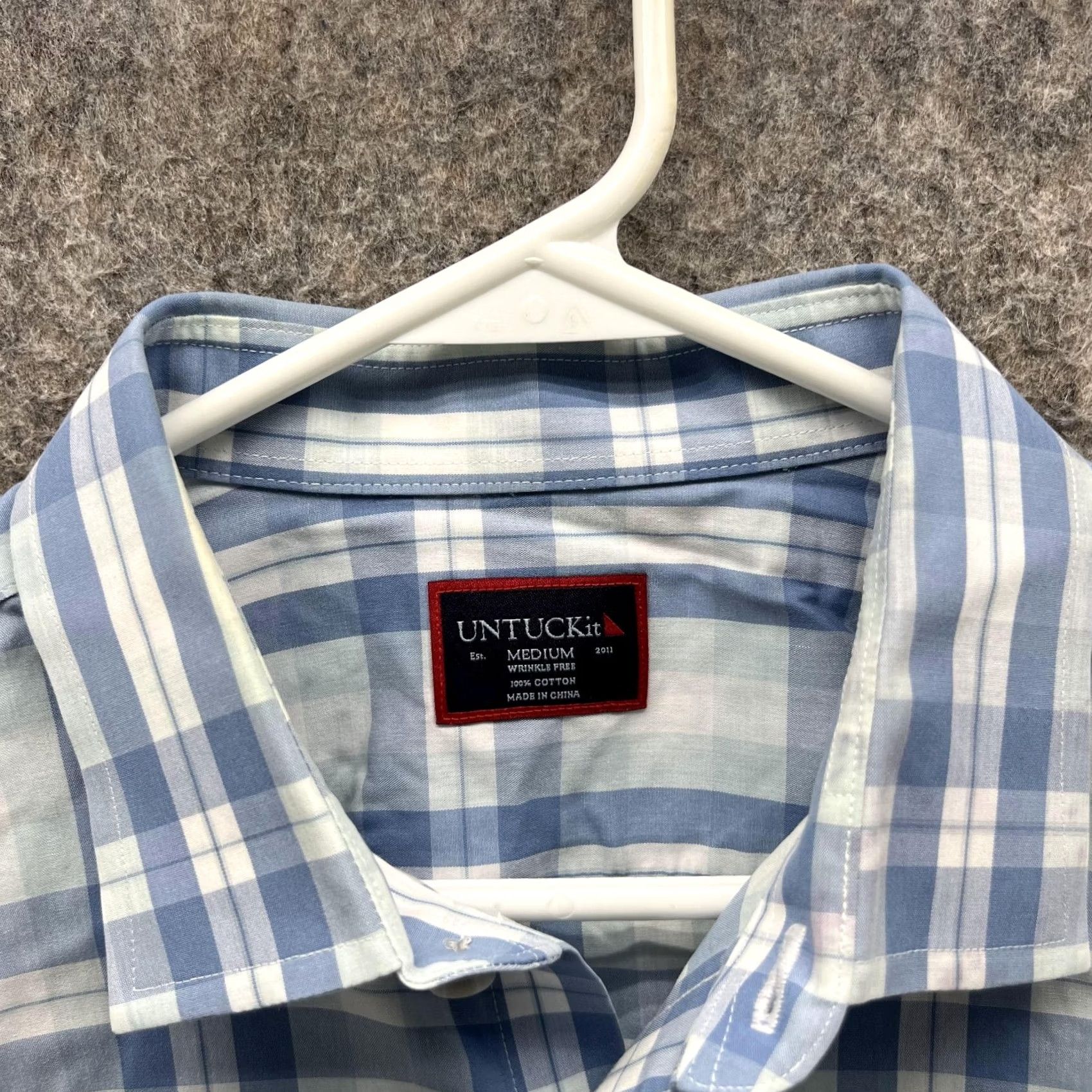 UNTUCKit UNTUCKit Shirt Men M Medium Blue Check Plaid Button Down Cotton Regular Long Sleeve Wrinkle Free Vintage? No Size US M / EU 48-50 / 2 - 2 Thumbnail
